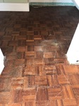 Teak Parquet mosaic wood flooring sanded and re-finished in Ringwood 