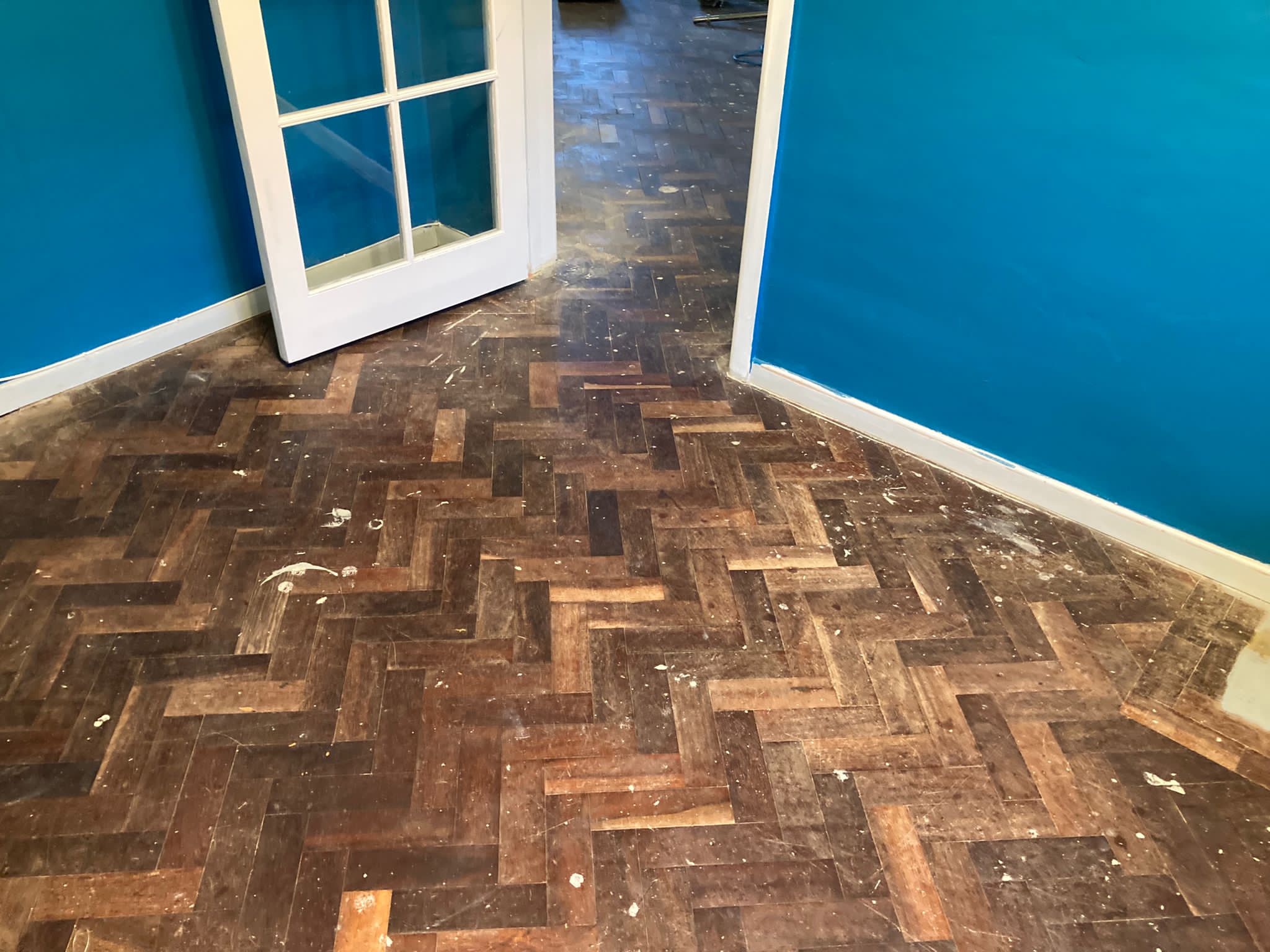 African Mahogany (Sapele) Herringbone Parquet Restoration, Andover