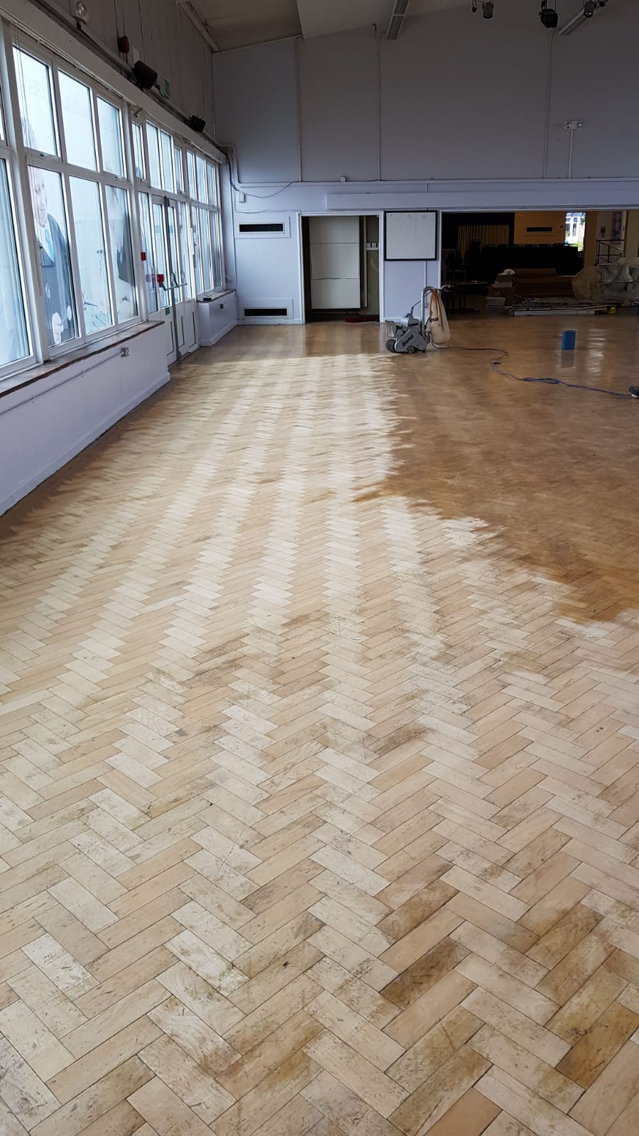 Parquet Hall Floor Sanded & Restored, Pewsey Vale School, Wiltshire