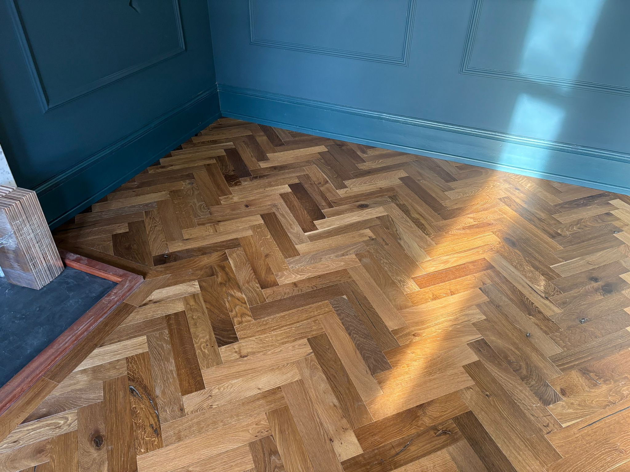 Rustic Cracked Oak Parquet Flooring Installation, Andover
