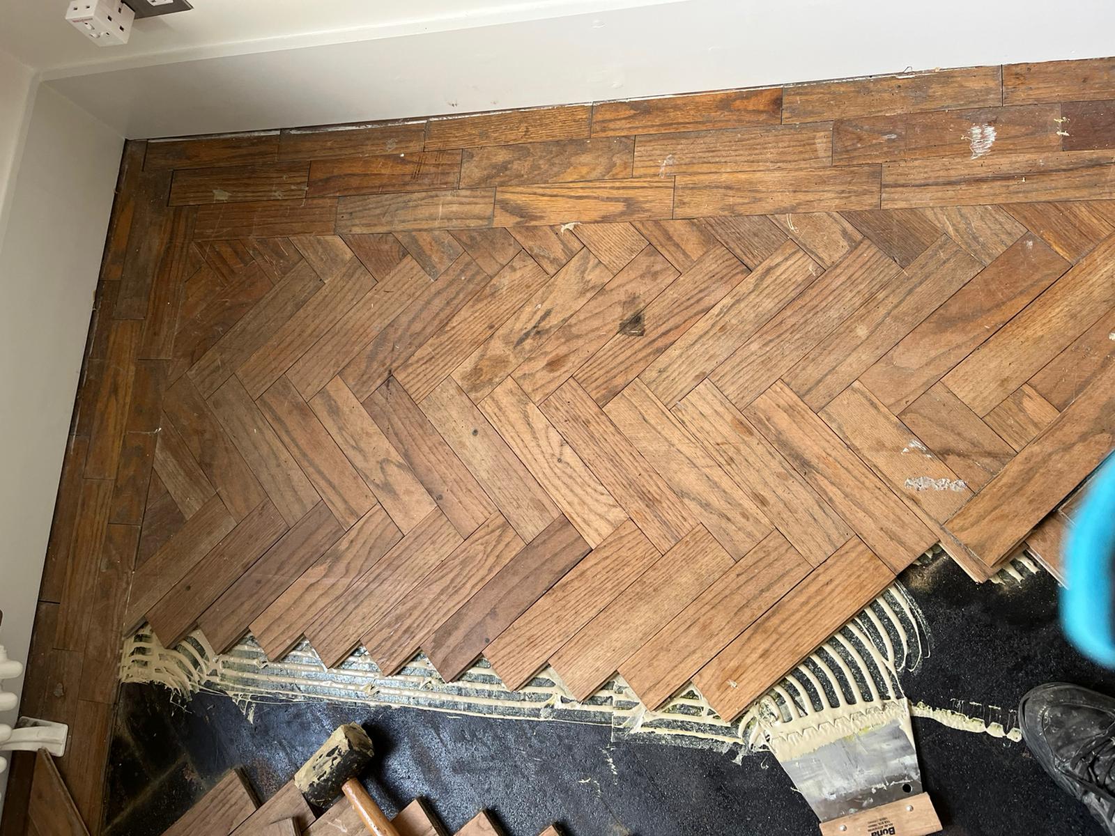 Herringbone Parquet Floor Relaid & Restored, Lymington
