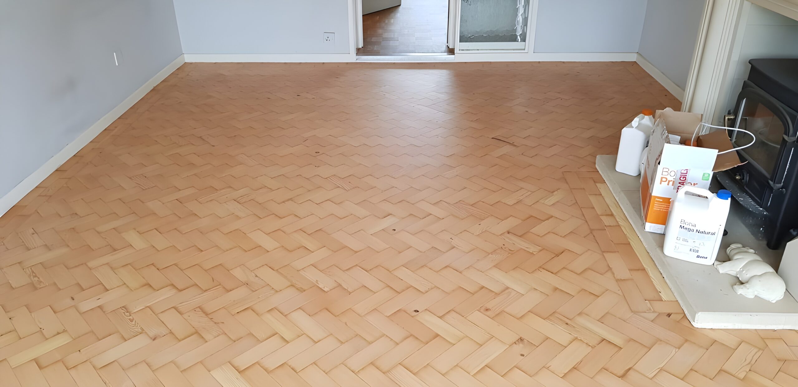 Pine Herringbone Parquet Floor Restored with Natural Finish, Bournemouth