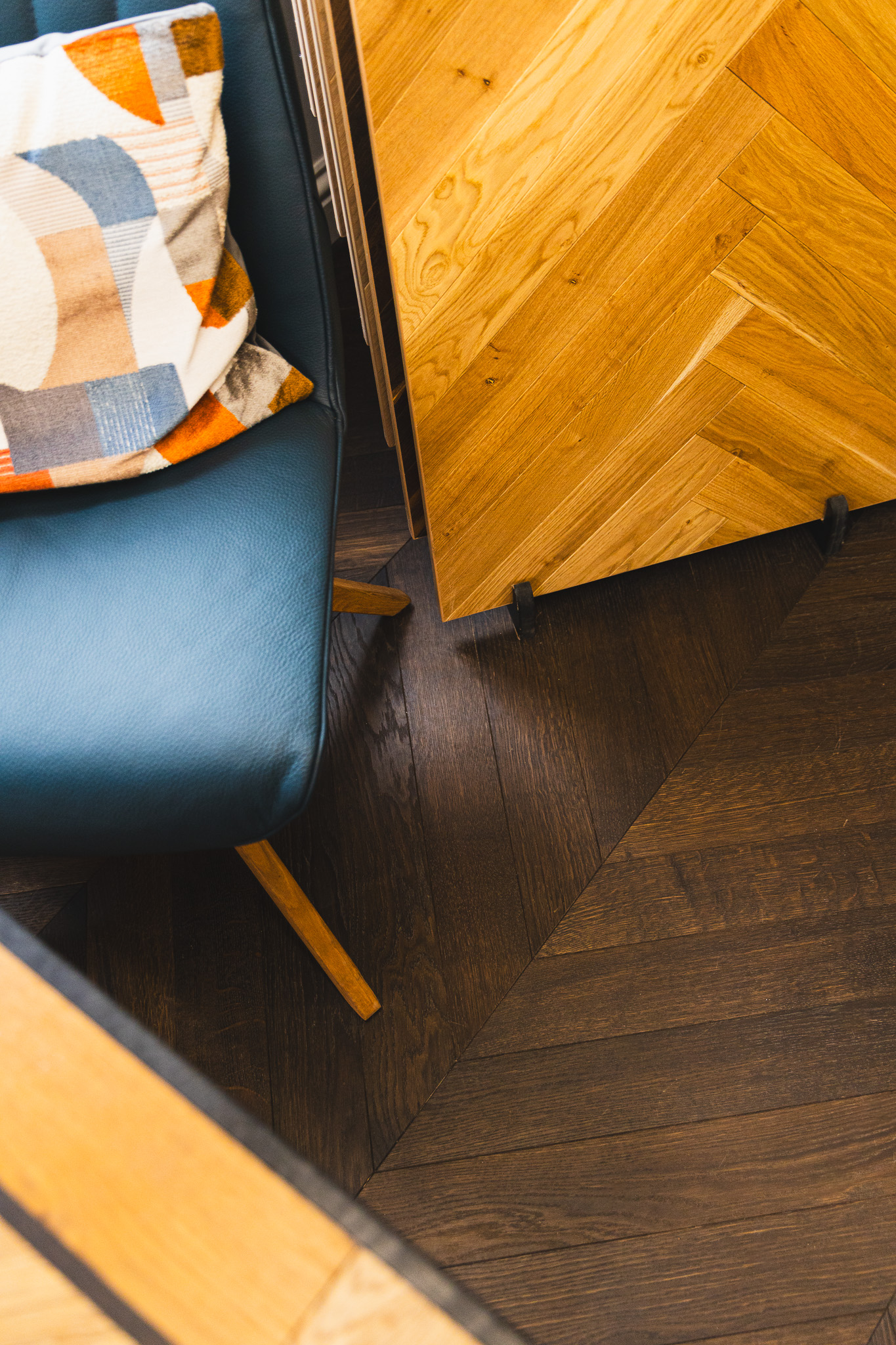 Showroom artistic shot of chair and floor samples