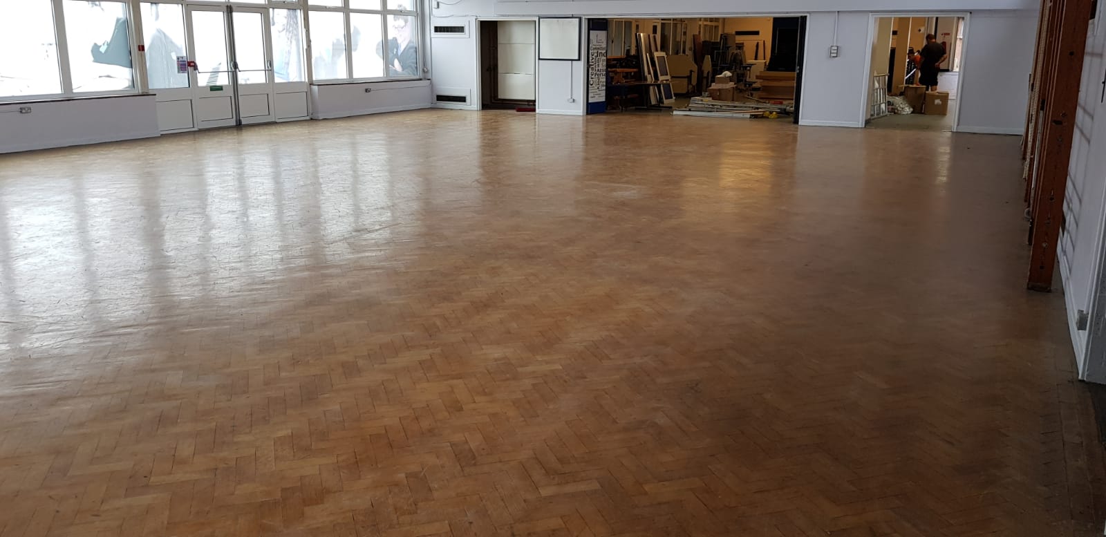 Parquet Hall Floor Sanded & Restored, Pewsey Vale School, Wiltshire