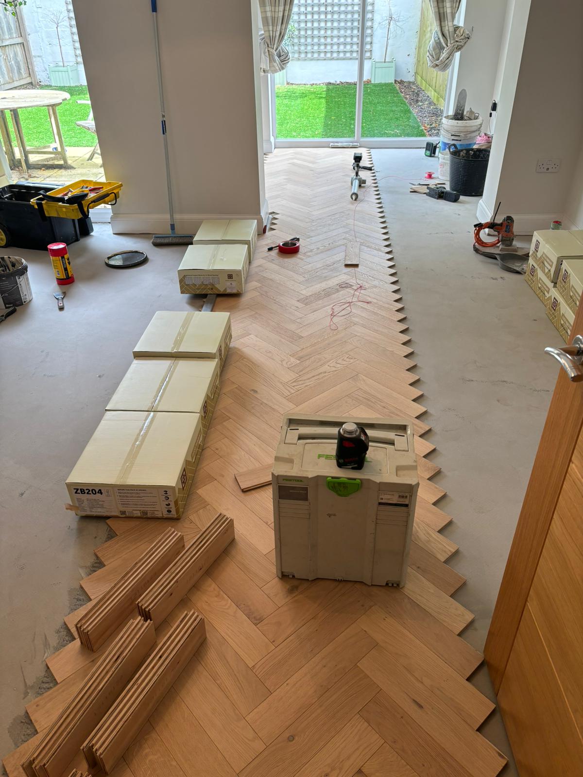 Brushed Herringbone Parquet Wood Floor Installed, Salisbury