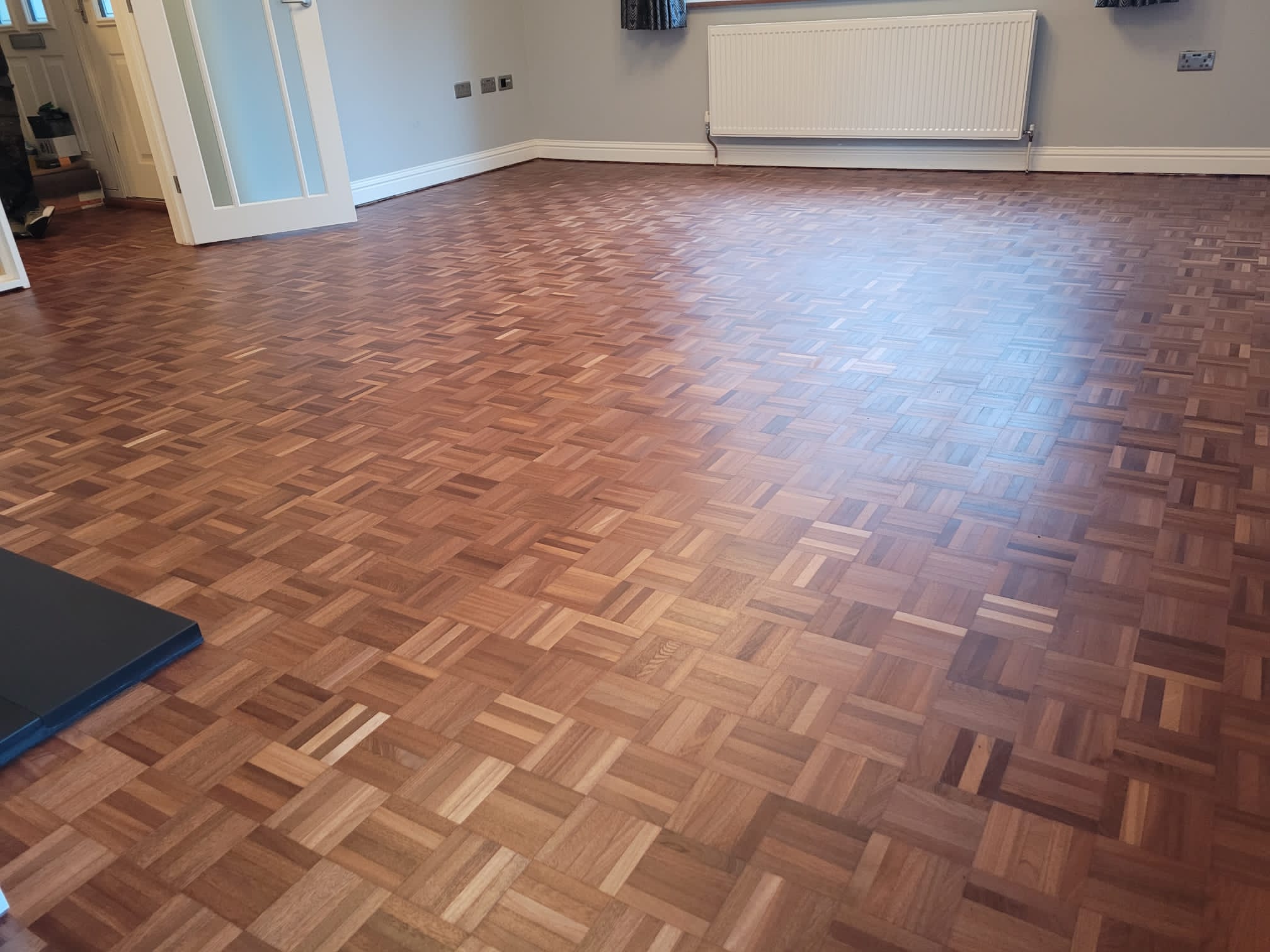 Merbau Mosaic Parquet Floor Restored, Salisbury