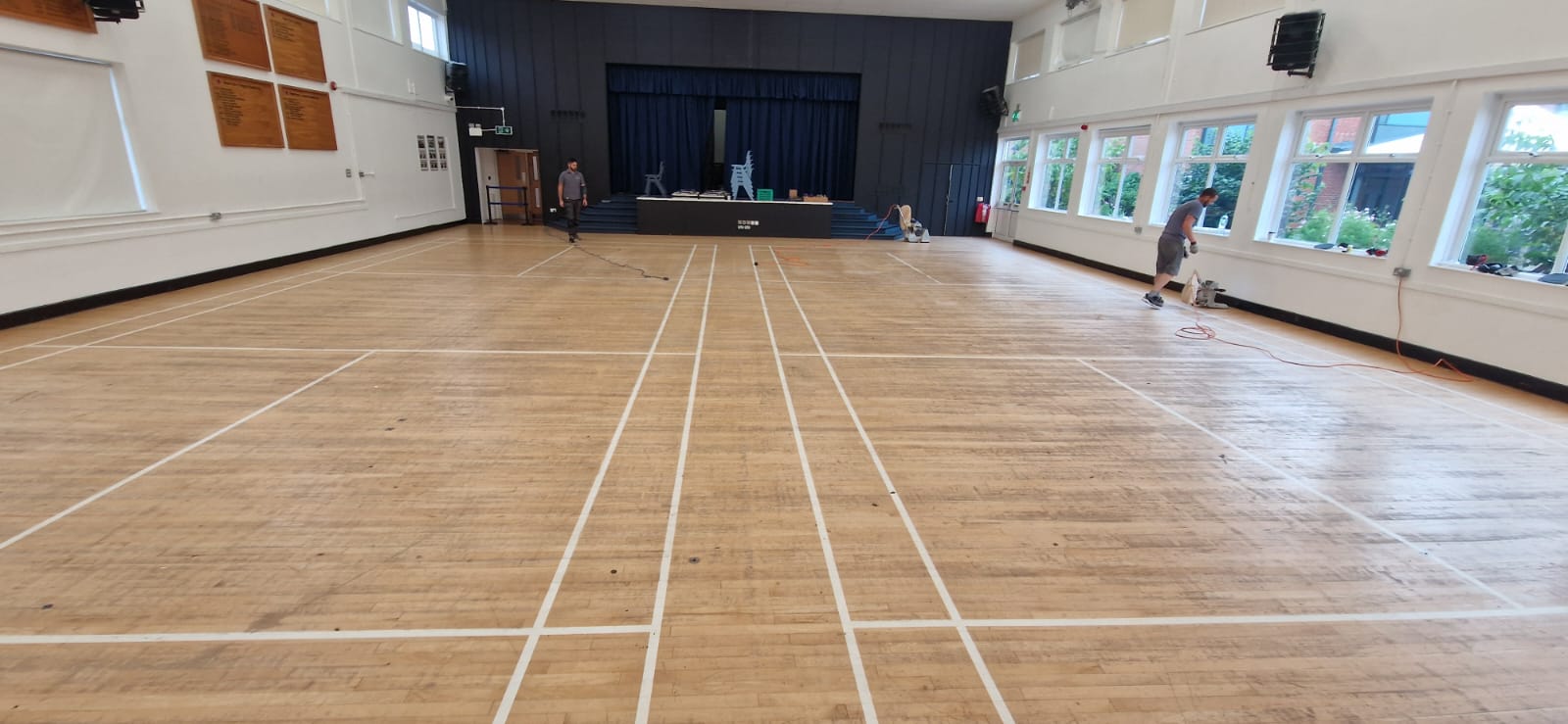 Solid Maple Strip School Floor Sanded & Restored, Trafalgar School, Downton