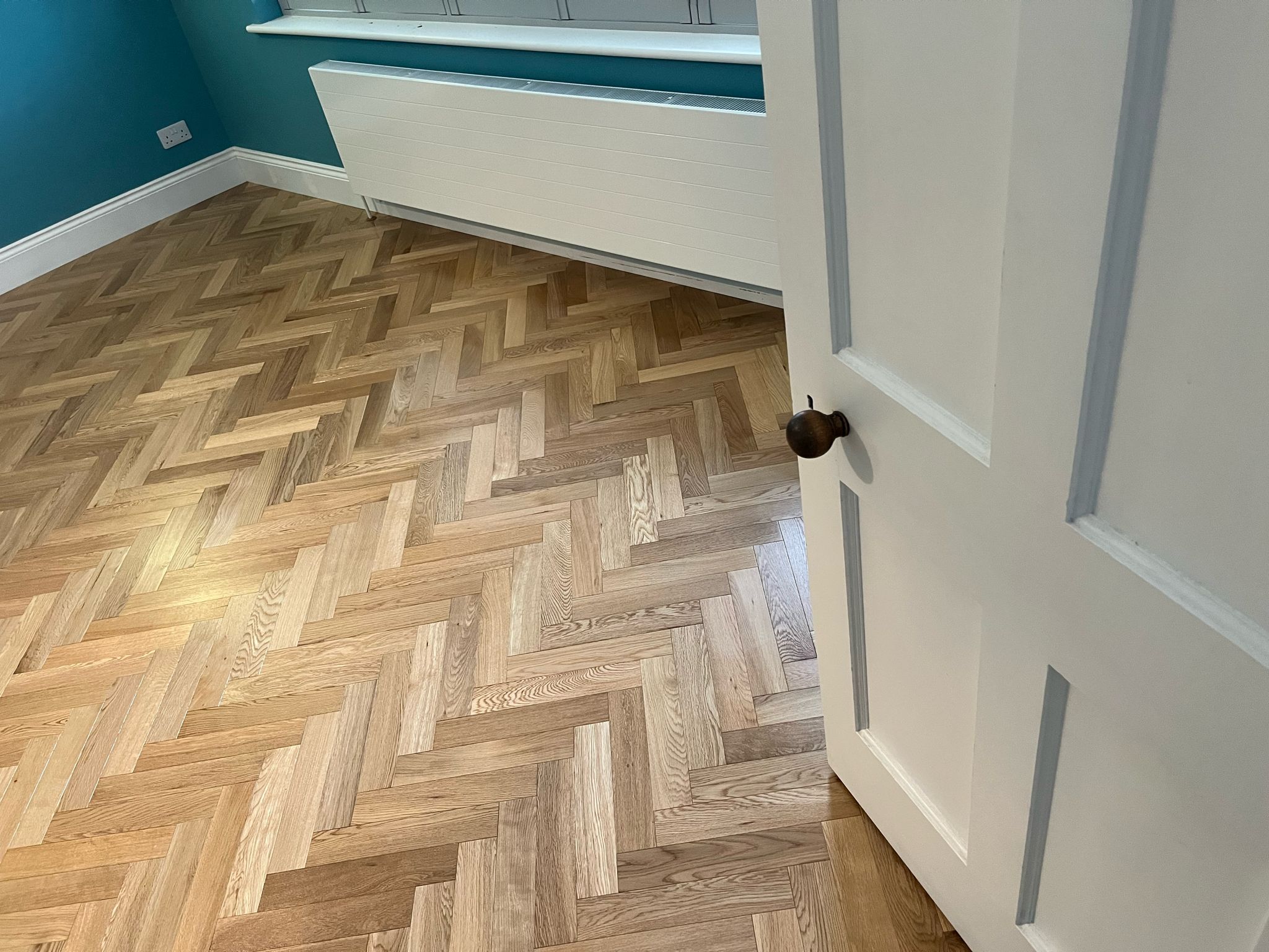 Eton Oiled Oak Herringbone Parquet Wood Flooring Fitted, Salisbury