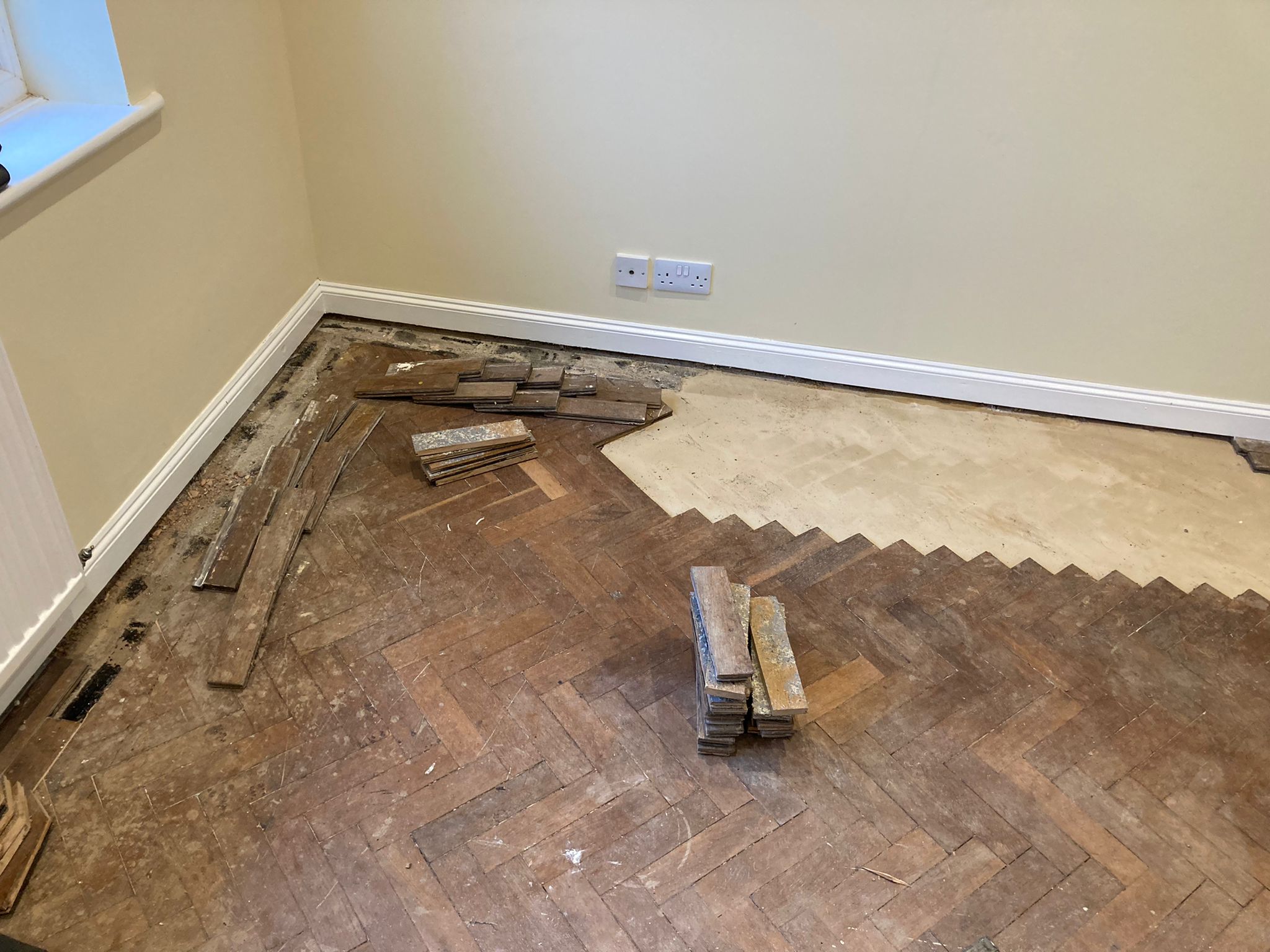 Oak Herringbone Parquet Floor Repaired & Restored, Bournemouth