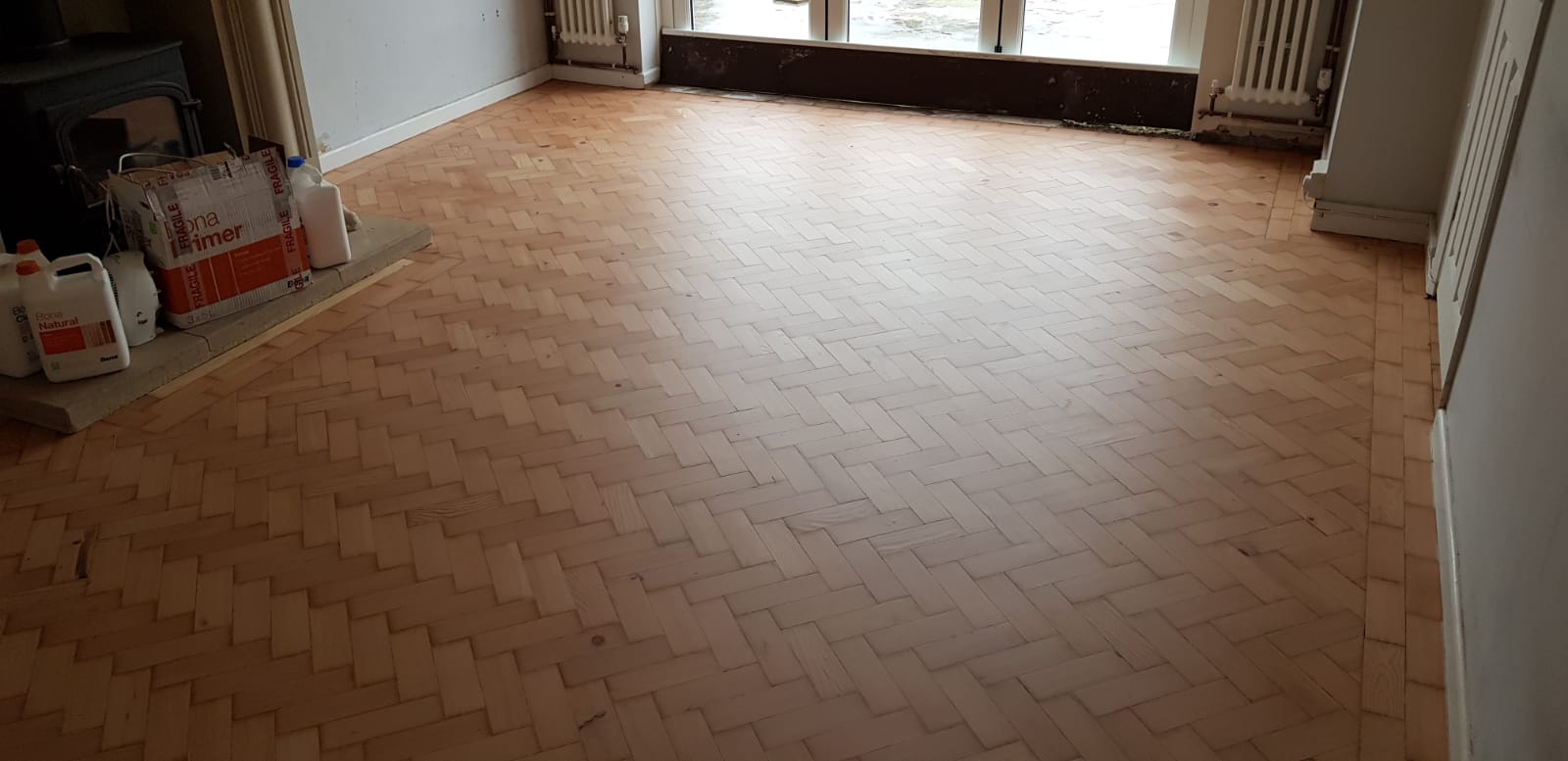 Pine Herringbone Parquet Floor Restored with Natural Finish, Bournemouth