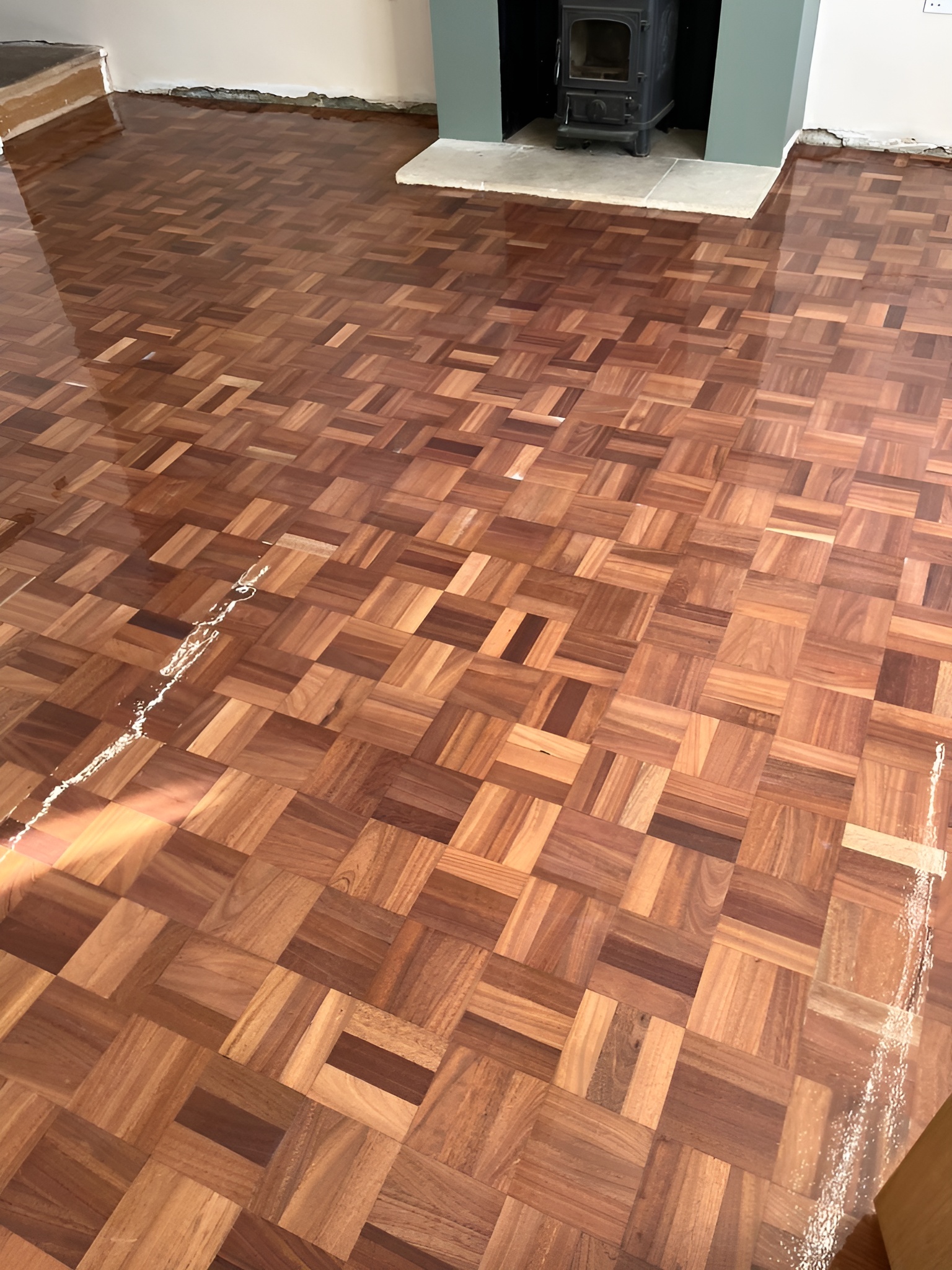 Iroko Basket Weave Parquet Floor Repaired & Restored, Lyndhurst