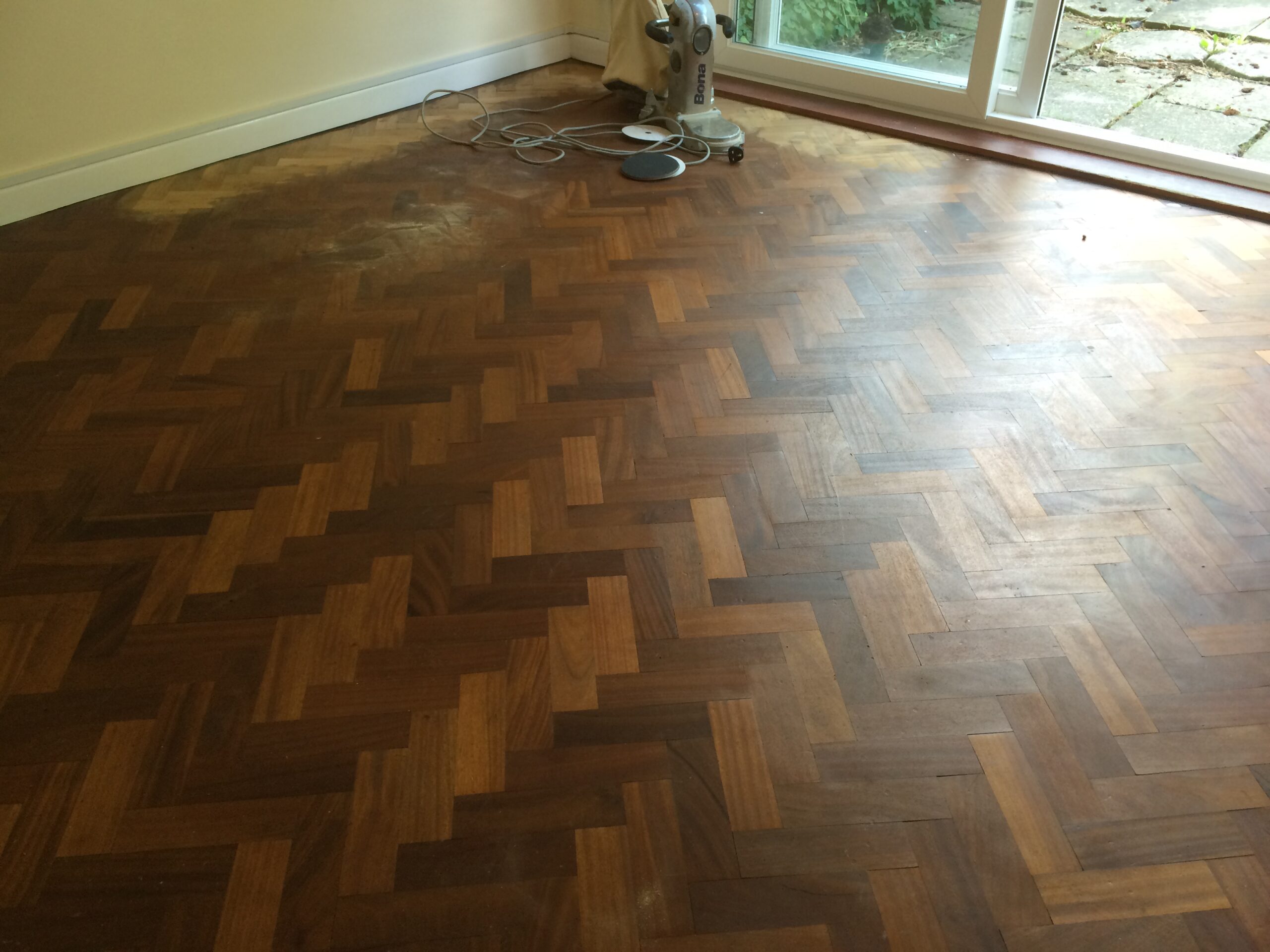 Mahogany Herringbone Parquet Floor Restored, Pewsey