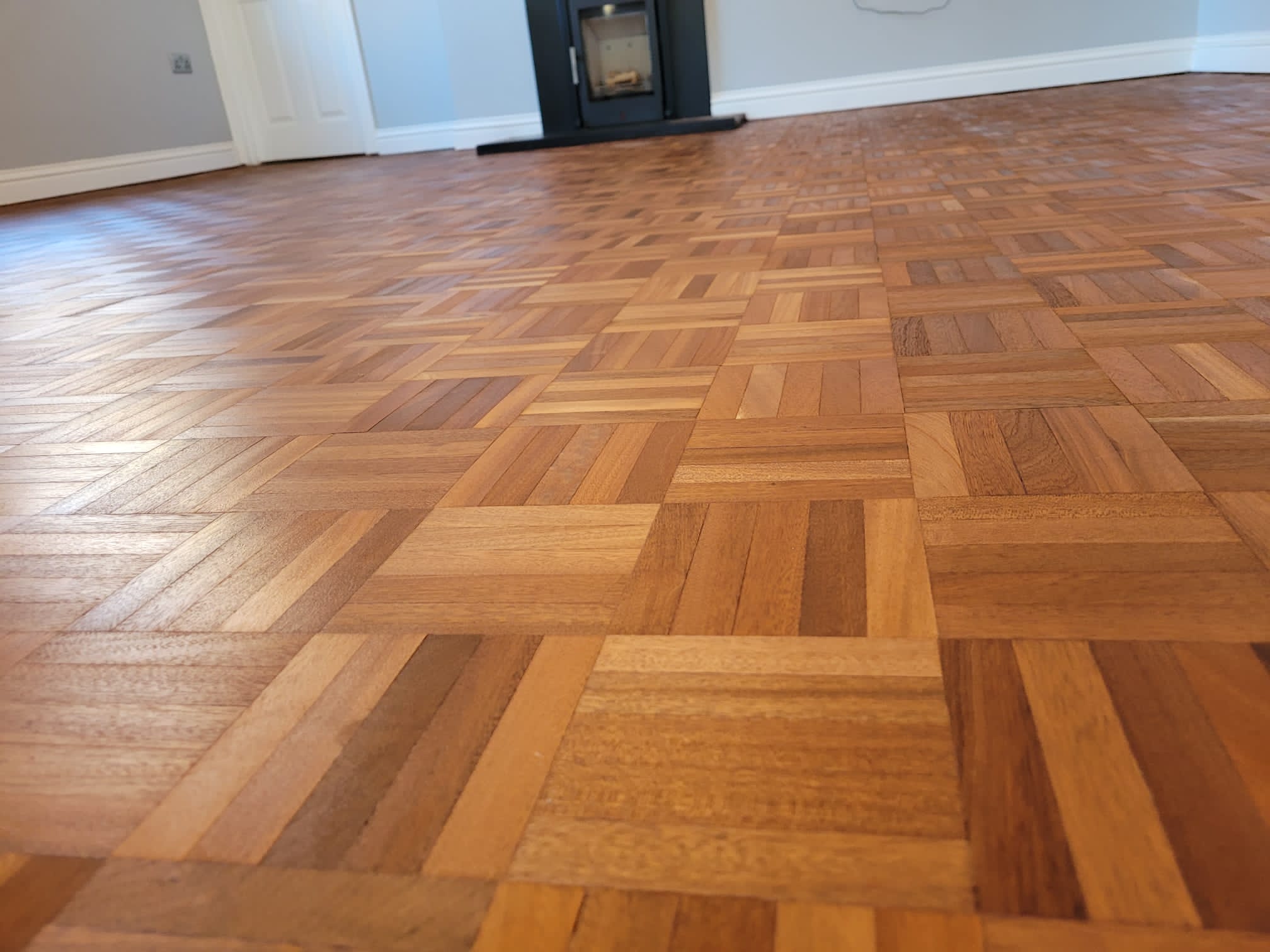 Merbau Mosaic Parquet Floor Restored, Salisbury
