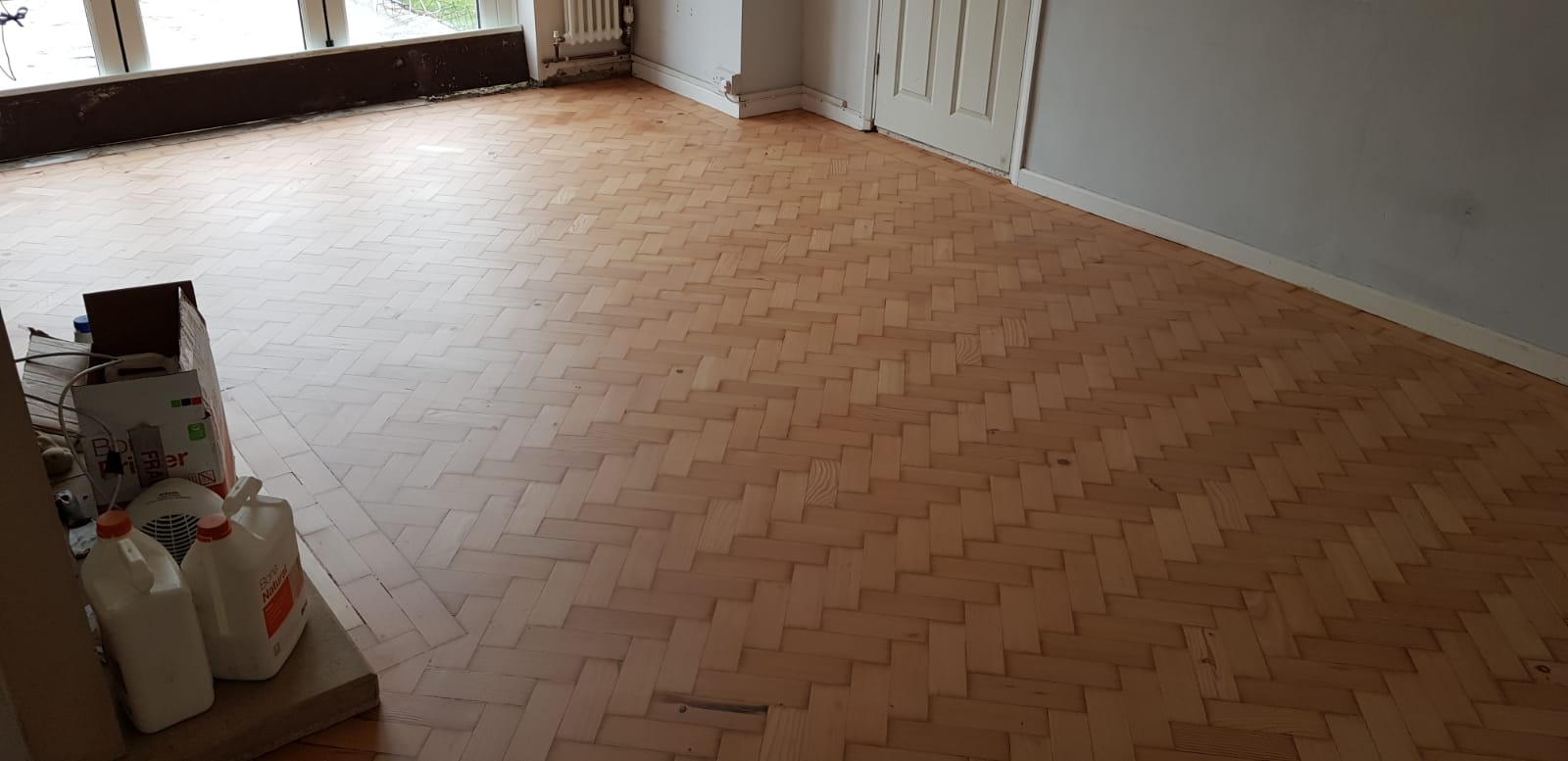 Pine Herringbone Parquet Floor Restored with Natural Finish, Bournemouth