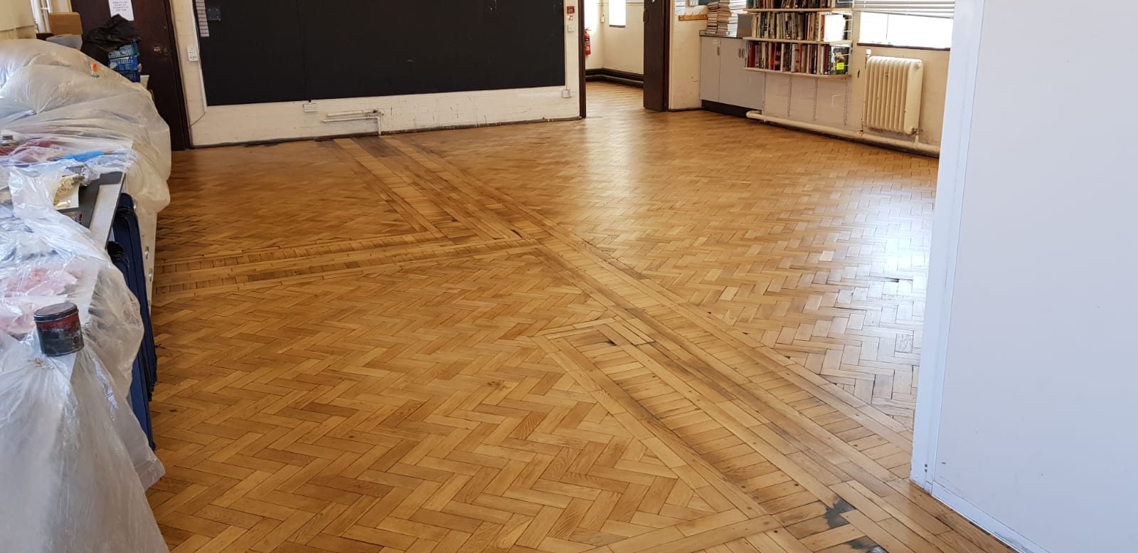 Oak Herringbone Parquet Floors Restored, Godolphin School, Salisbury