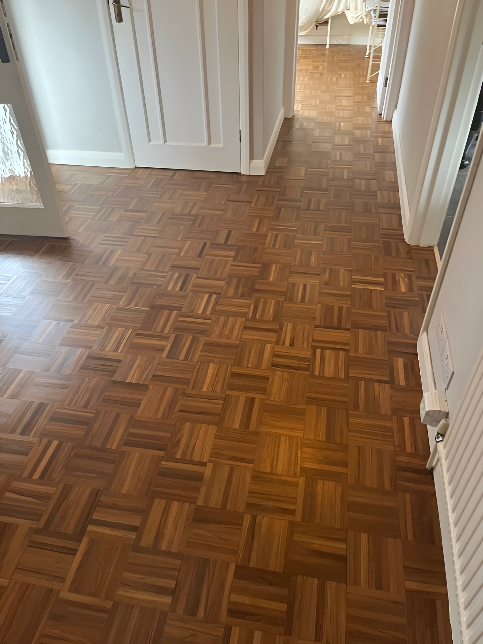 Rare 8-Finger Burmese Teak Mosaic Parquet Floor Restored, Salisbury