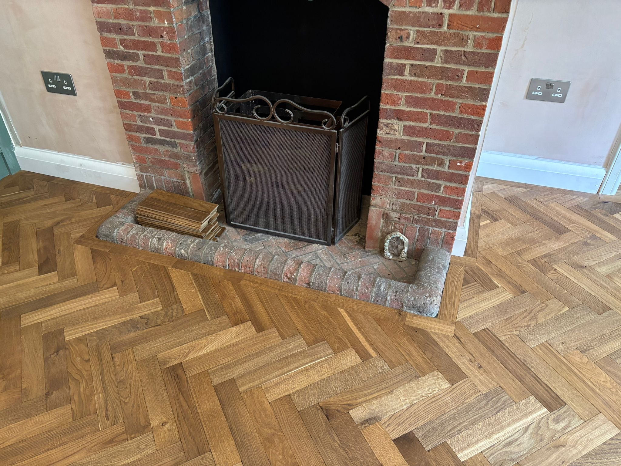 Tumbled/Distressed Smoked Oak Herringbone Parquet Floor Fitted, Lymington