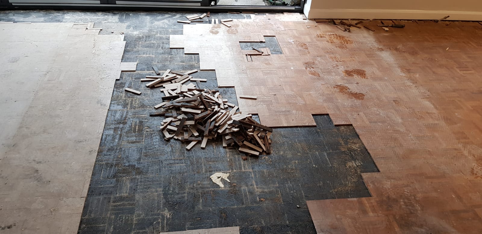 Teak Mosaic Parquet Floor Repaired & Restored, Winchester