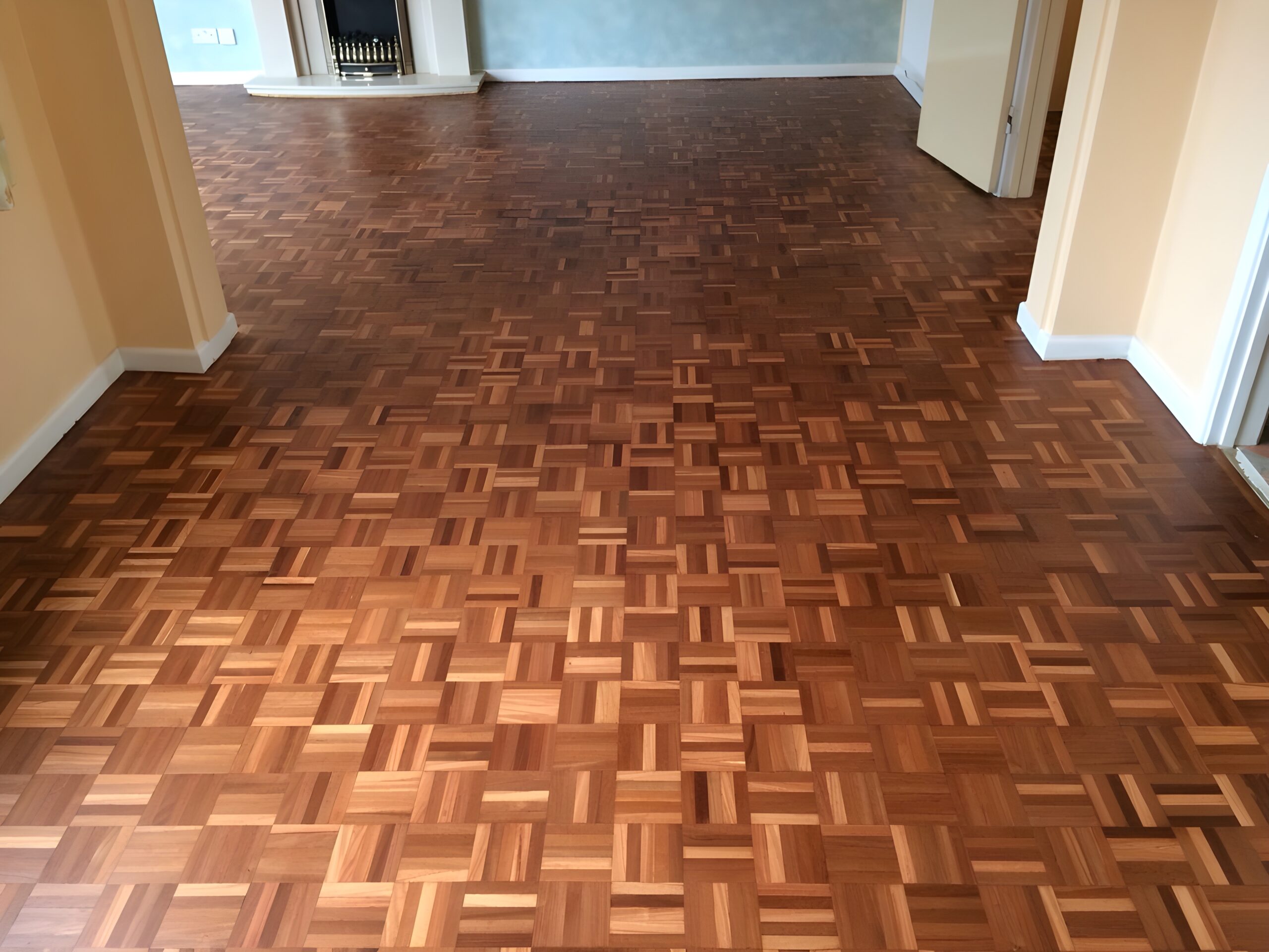 Teak Mosaic Parquet Floor Sanded & Restored, Winchester