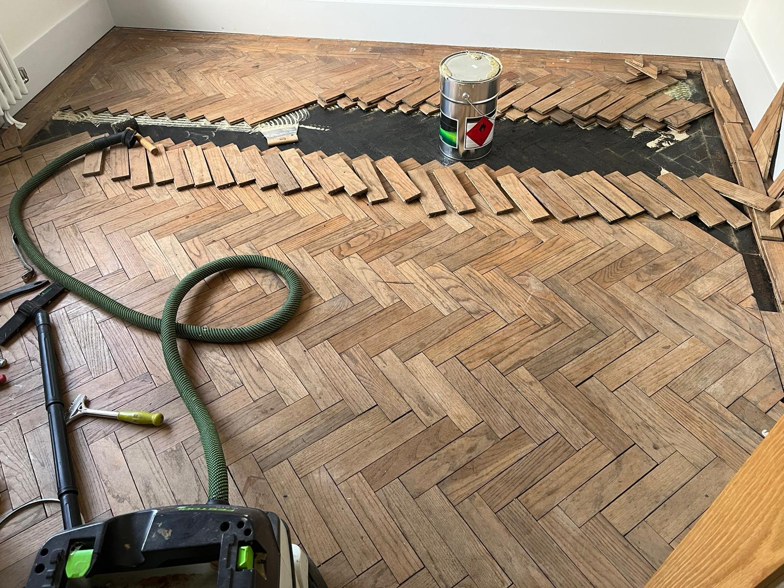 Herringbone Parquet Floor Relaid & Restored, Lymington