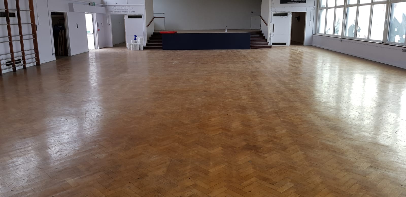 Parquet Hall Floor Sanded & Restored, Pewsey Vale School, Wiltshire