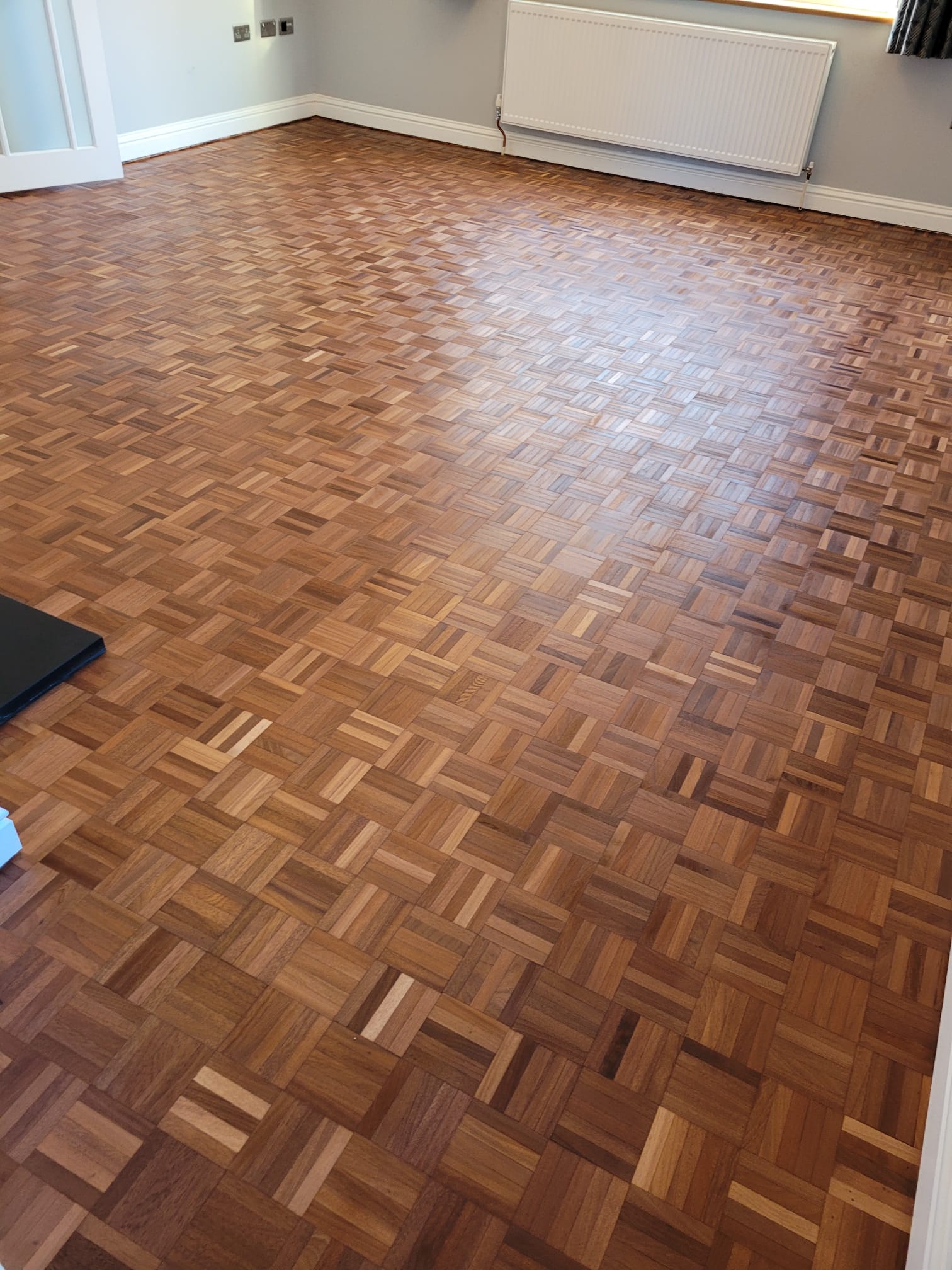 Merbau Mosaic Parquet Floor Restored, Salisbury