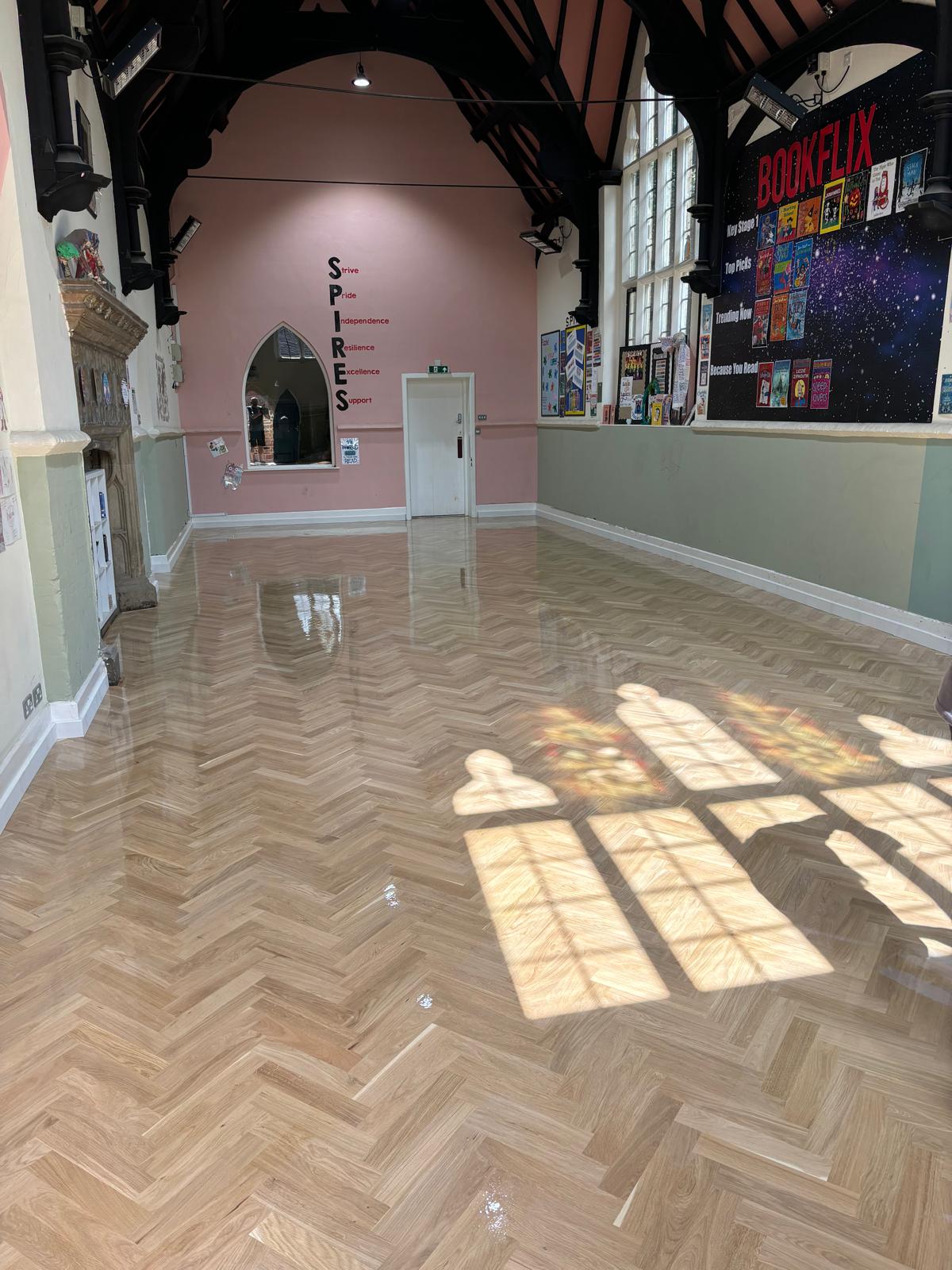Oak Herringbone Parquet Flooring Supplied & Fitted, The Spires School, Salisbury