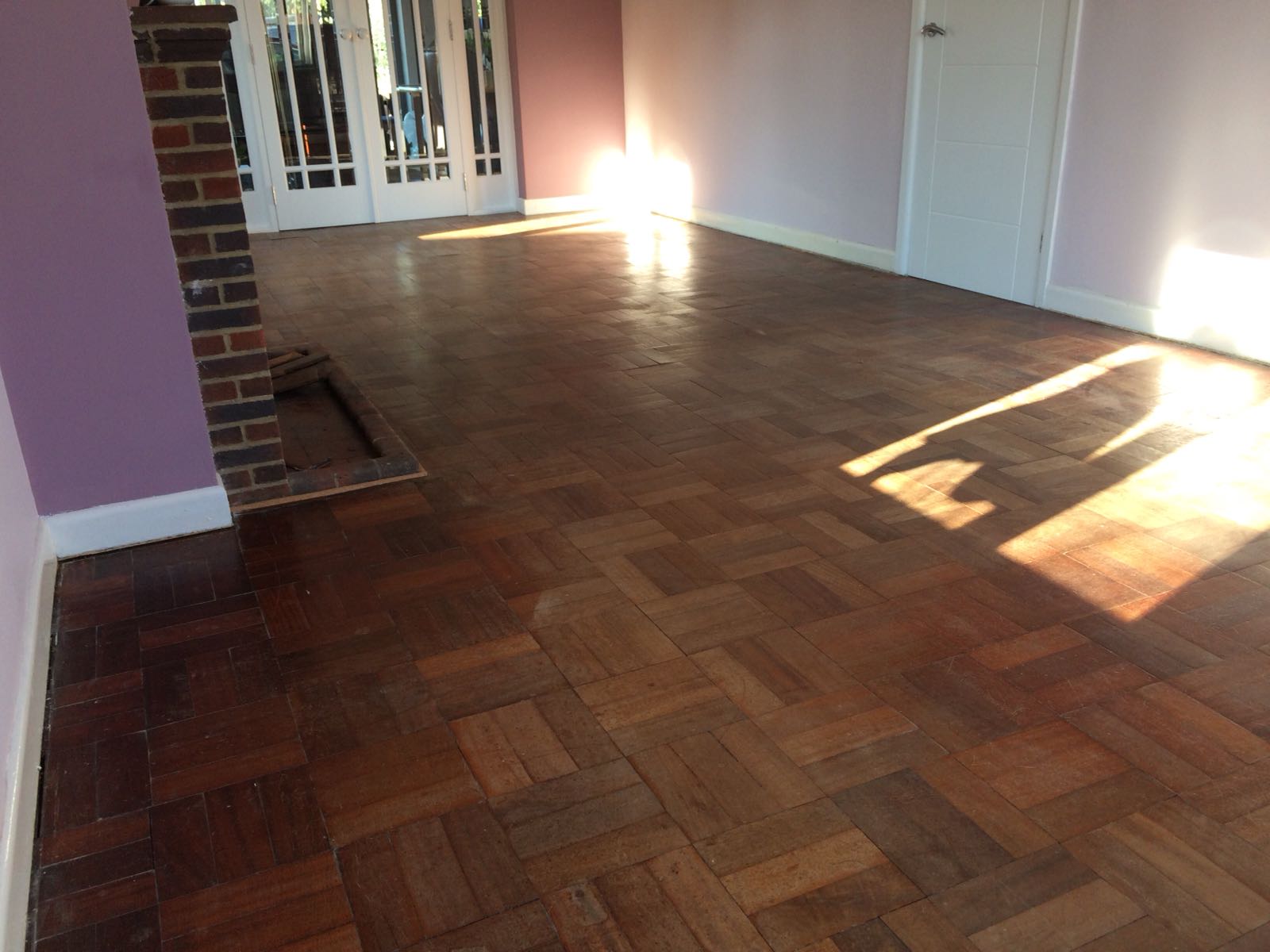 Sapele Basket Weave Parquet Floor Restoration, Winchester