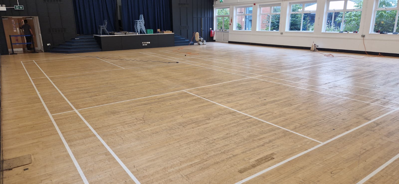 Solid Maple Strip School Floor Sanded & Restored, Trafalgar School, Downton