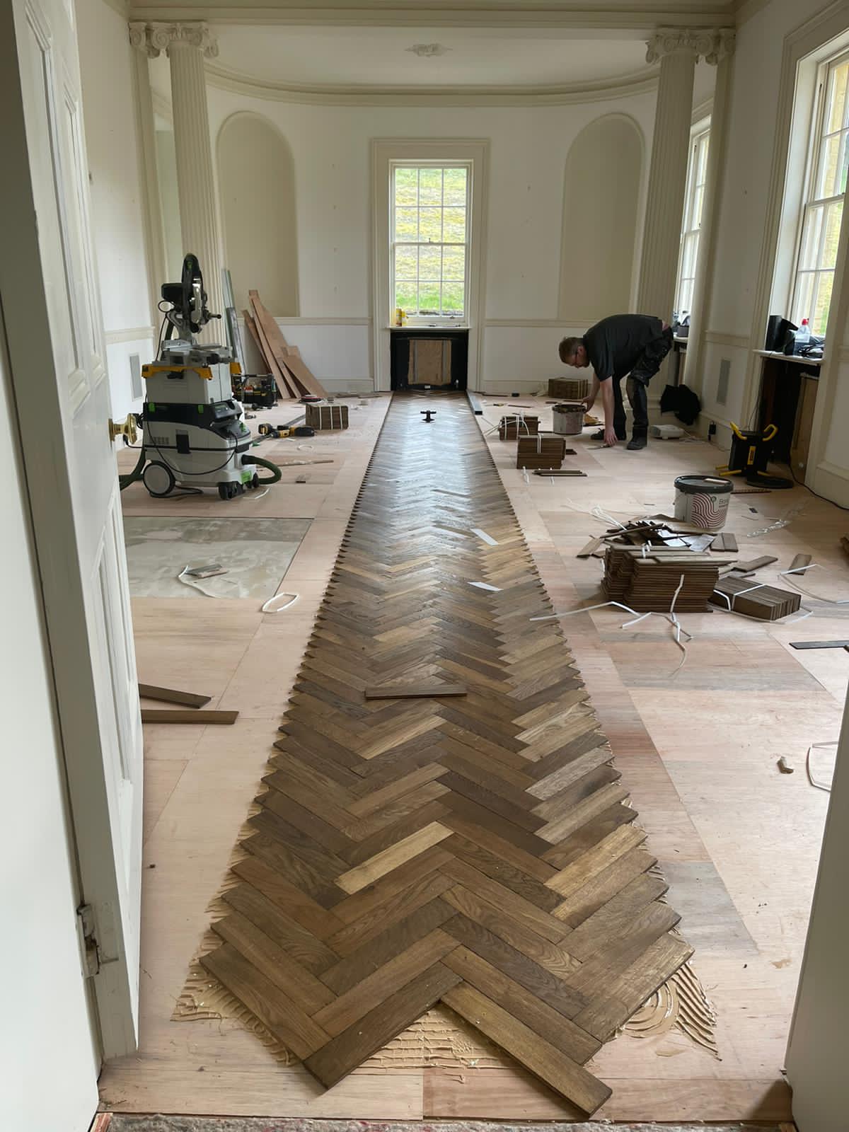 Smoked Herringbone Parquet Fitted, Reddish House, Broad Chalke, Salisbury