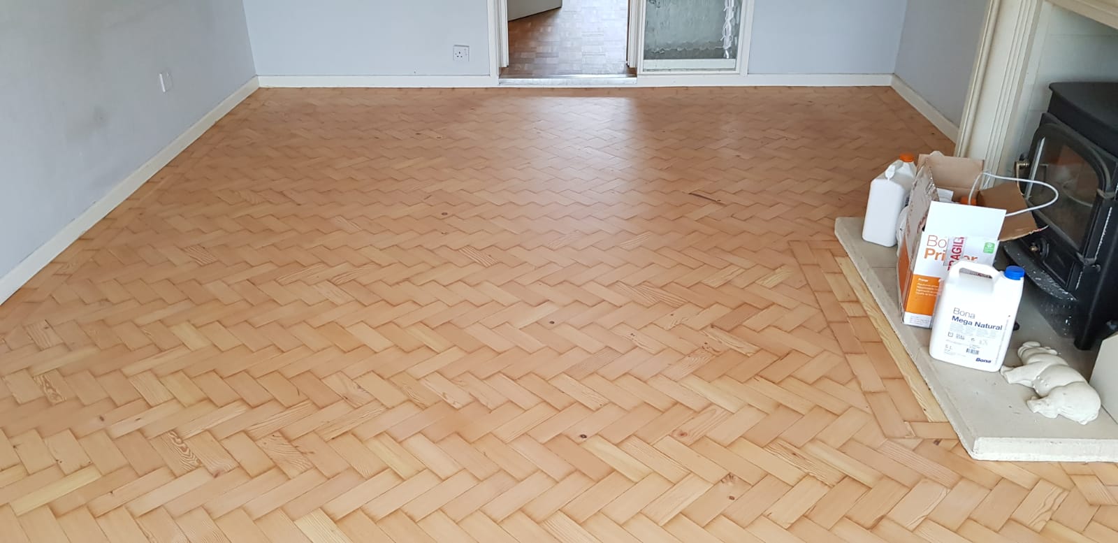 Pine Herringbone Parquet Floor Restored with Natural Finish, Bournemouth