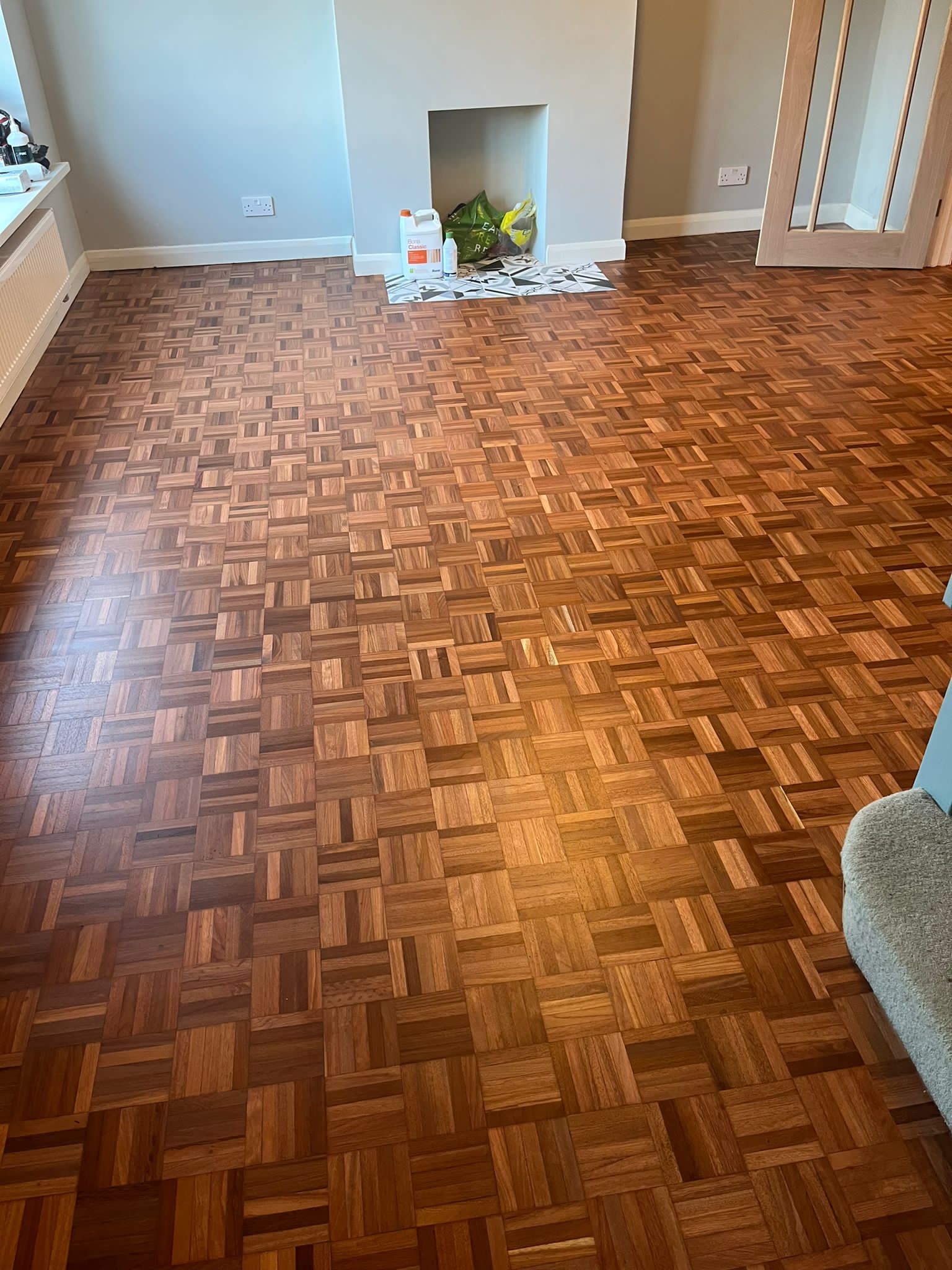 Merbau Mosaic Parquet Floor Repaired & Restored, Romsey