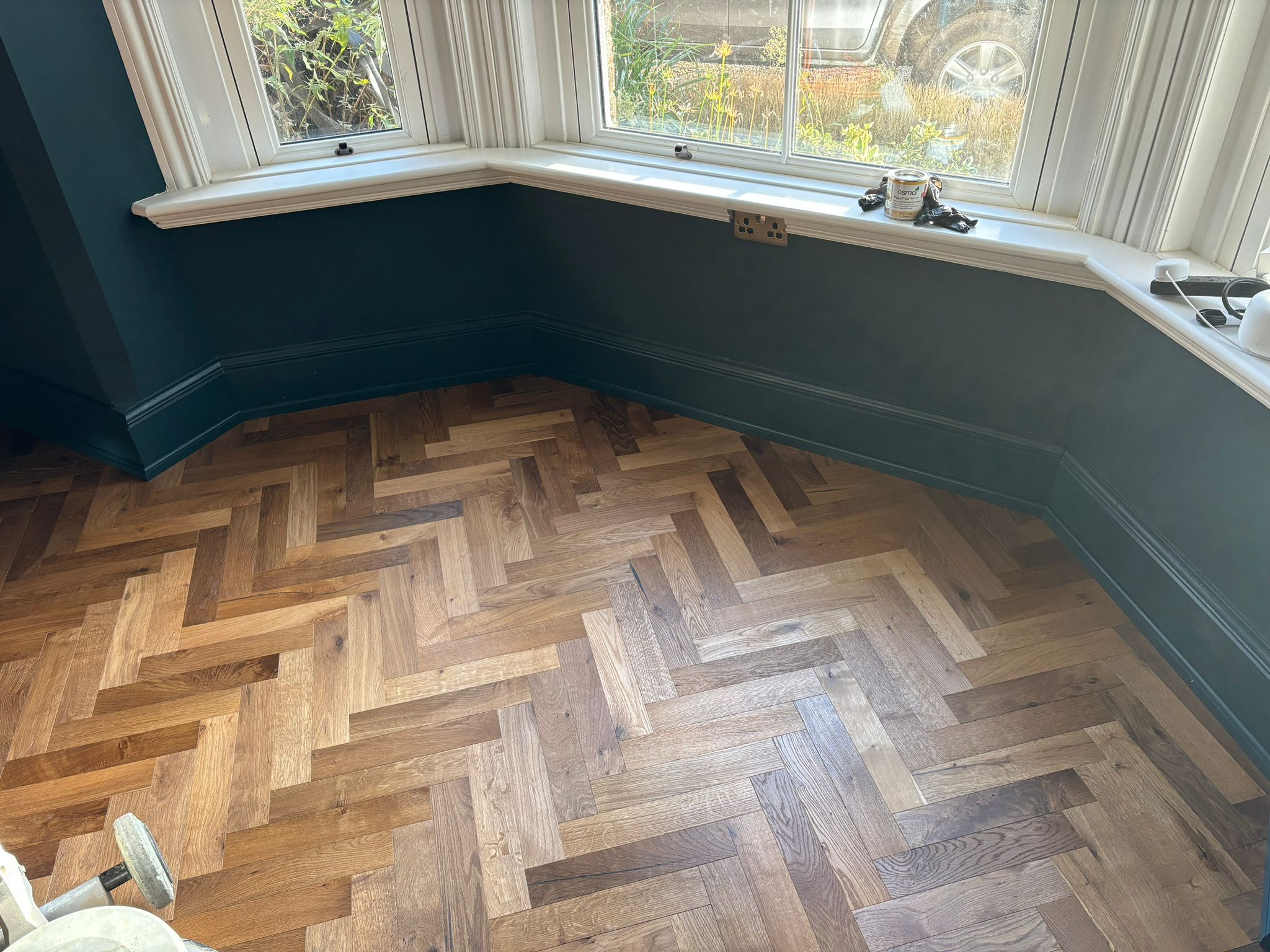 Rustic Cracked Oak Parquet Flooring Installation, Andover