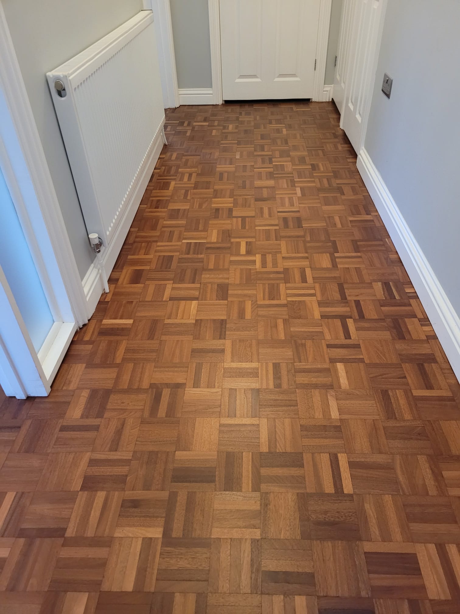Merbau Mosaic Parquet Floor Restored, Salisbury