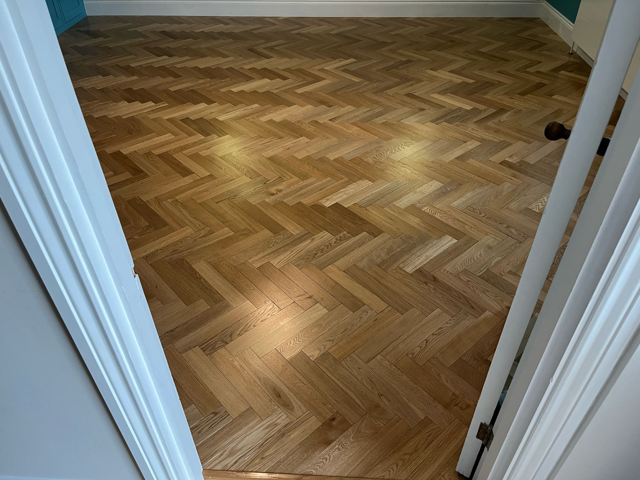 Eton Oiled Oak Herringbone Parquet Wood Flooring Fitted, Salisbury