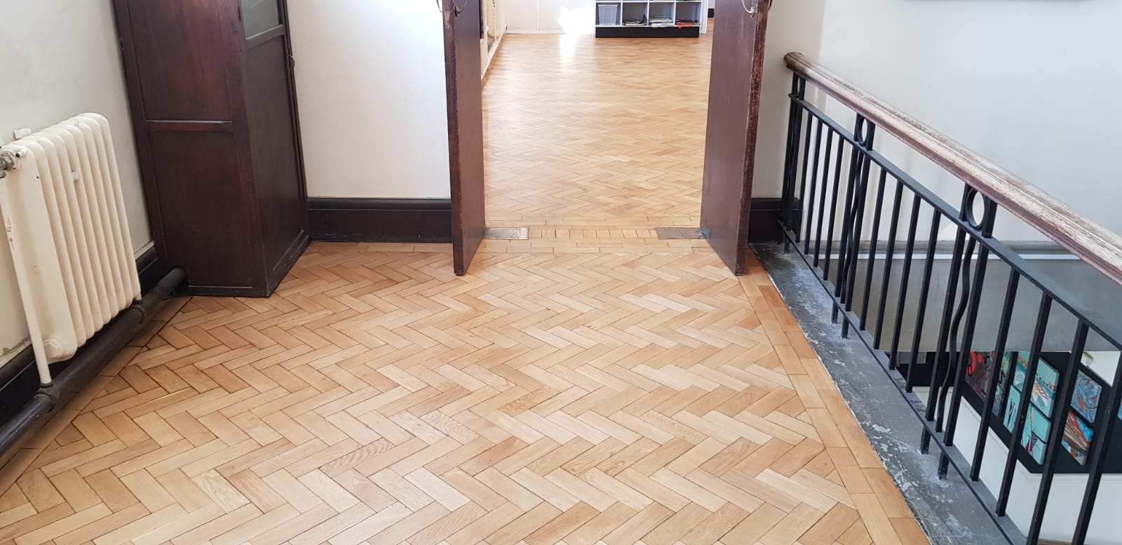 Oak Herringbone Parquet Floors Restored, Godolphin School, Salisbury