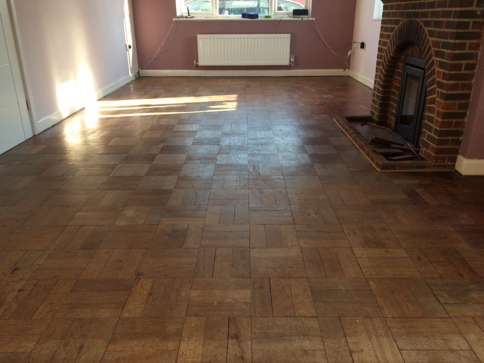 Sapele Basket Weave Parquet Floor Restoration, Winchester