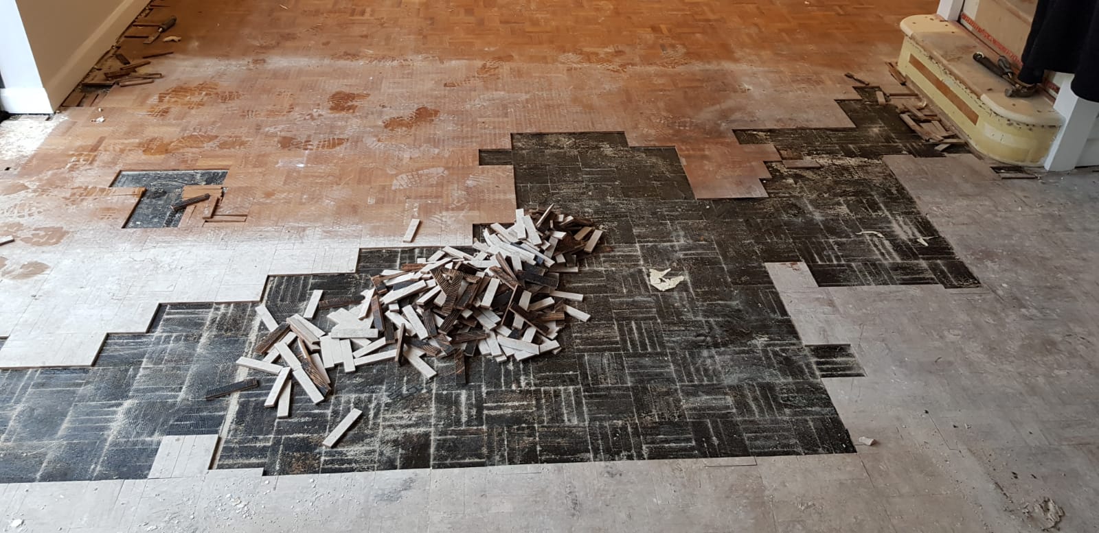 Teak Mosaic Parquet Floor Repaired & Restored, Winchester