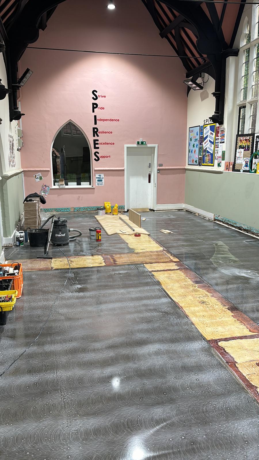 Oak Herringbone Parquet Flooring Supplied & Fitted, The Spires School, Salisbury