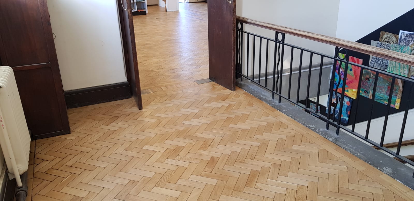 Oak Herringbone Parquet Floors Restored, Godolphin School, Salisbury