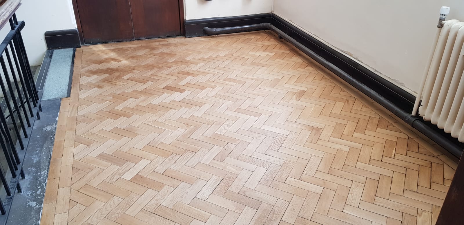 Oak Herringbone Parquet Floors Restored, Godolphin School, Salisbury