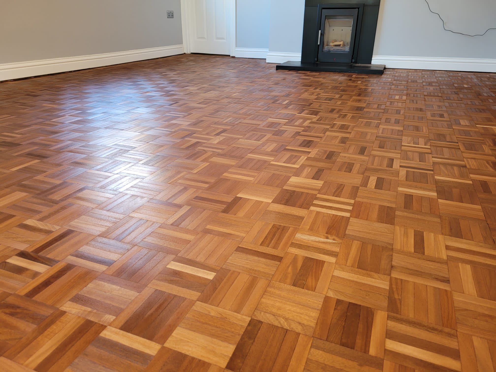 Merbau Mosaic Parquet Floor Restored, Salisbury