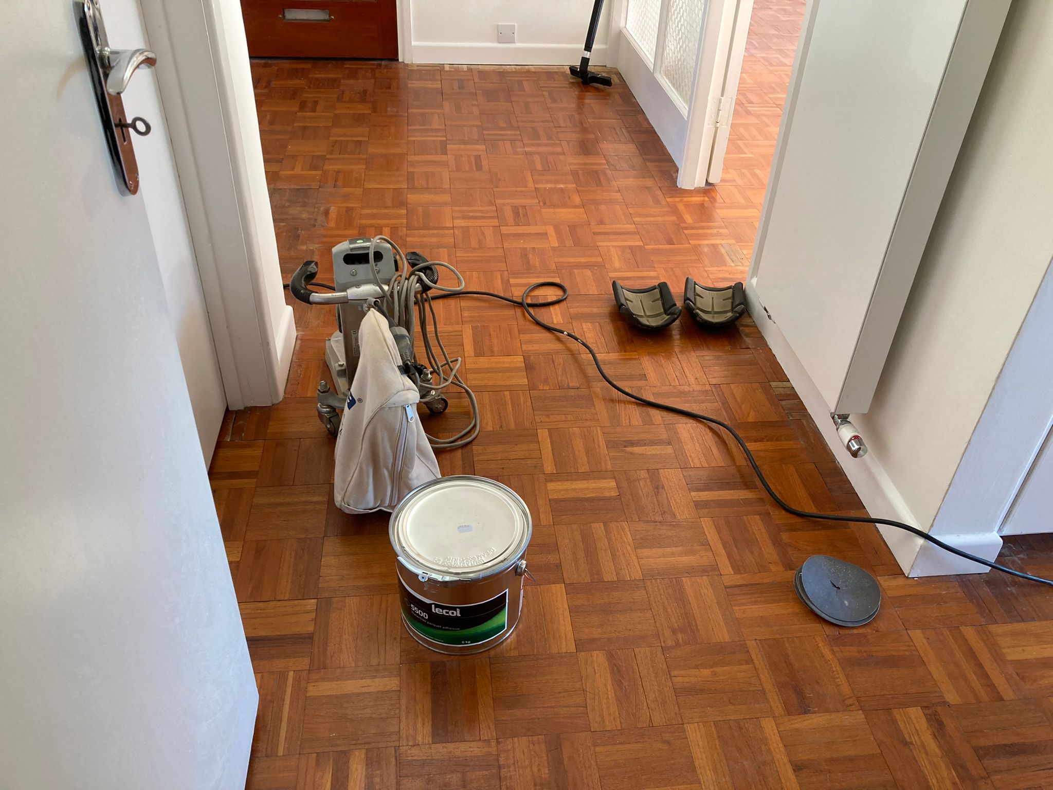 (new) Burmese or Indonesian Teak Mosaic parquet Restoration, Bona traffic Xtra Matt - Lymington