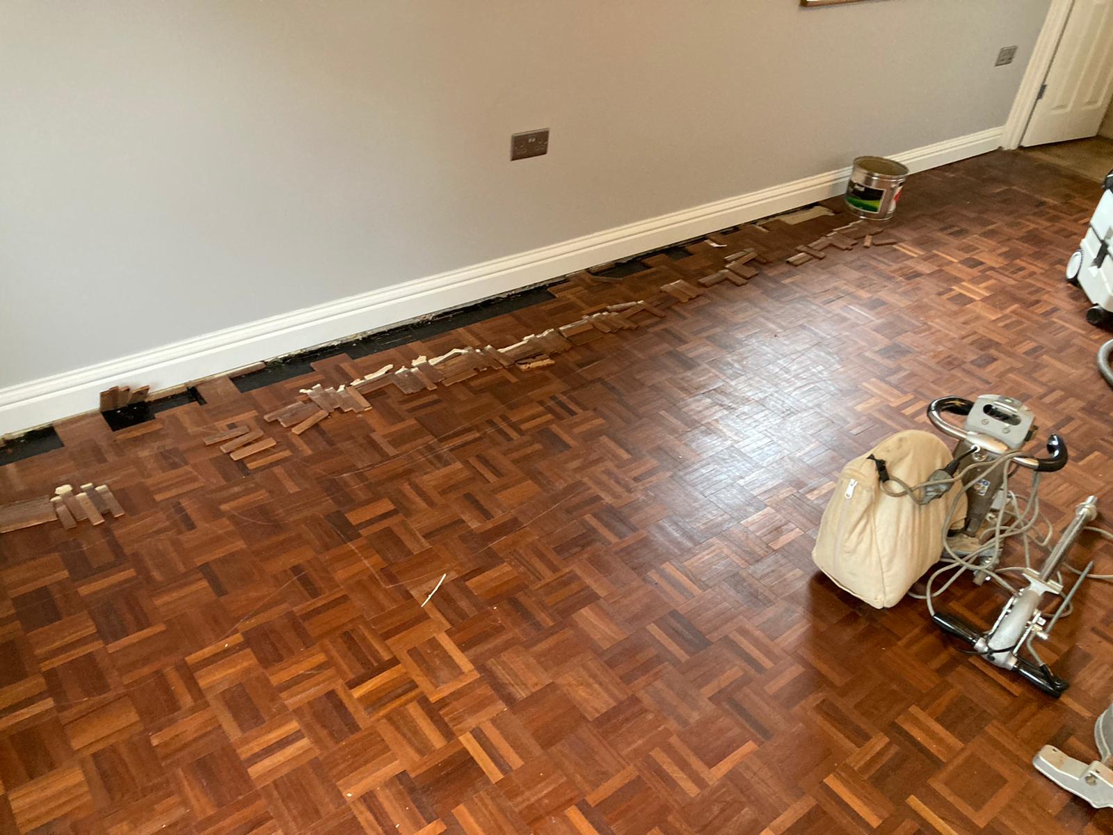 Merbau Mosaic Parquet Floor Restored, Salisbury