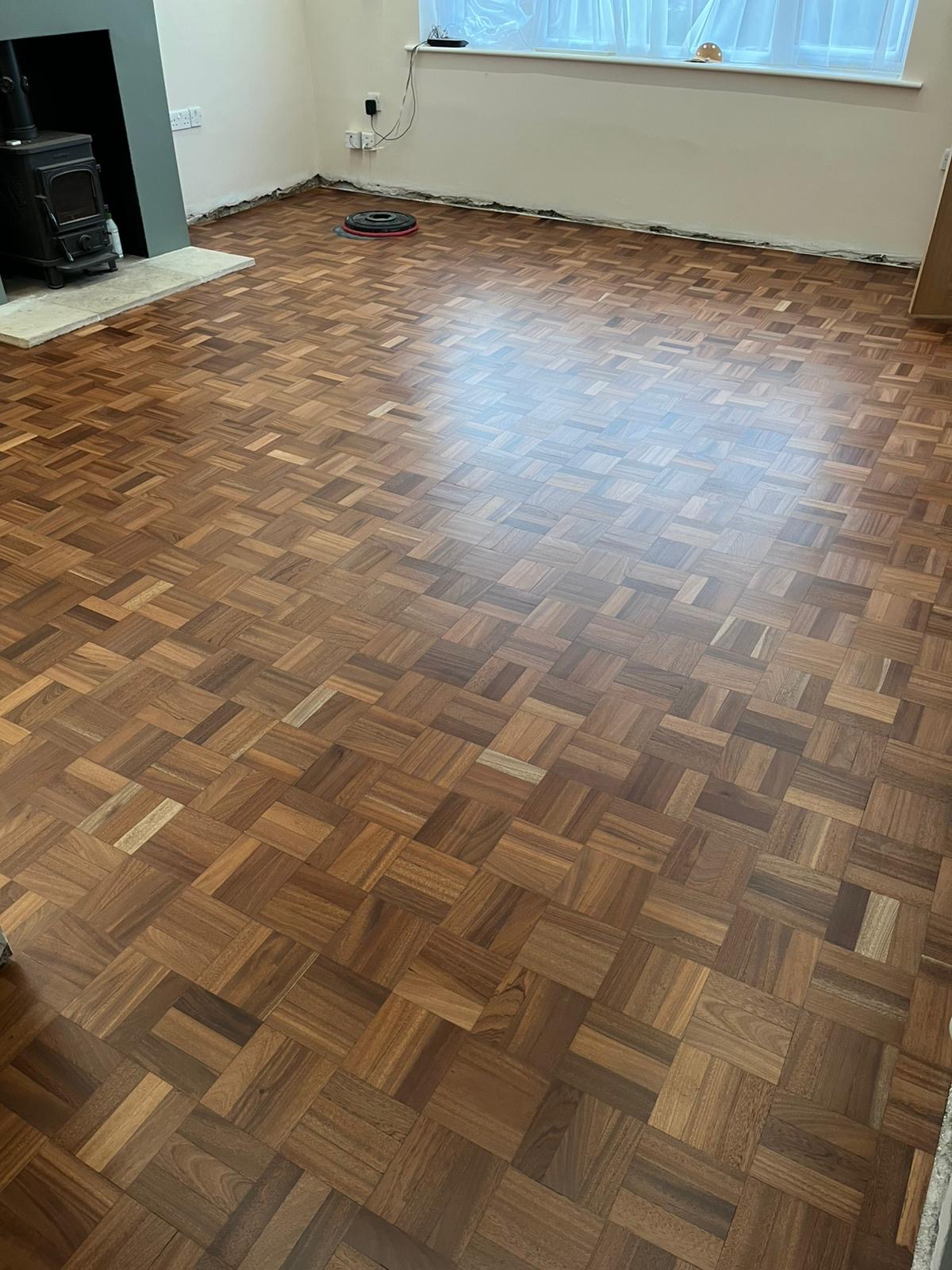 Iroko Basket Weave Parquet Floor Repaired & Restored, Lyndhurst