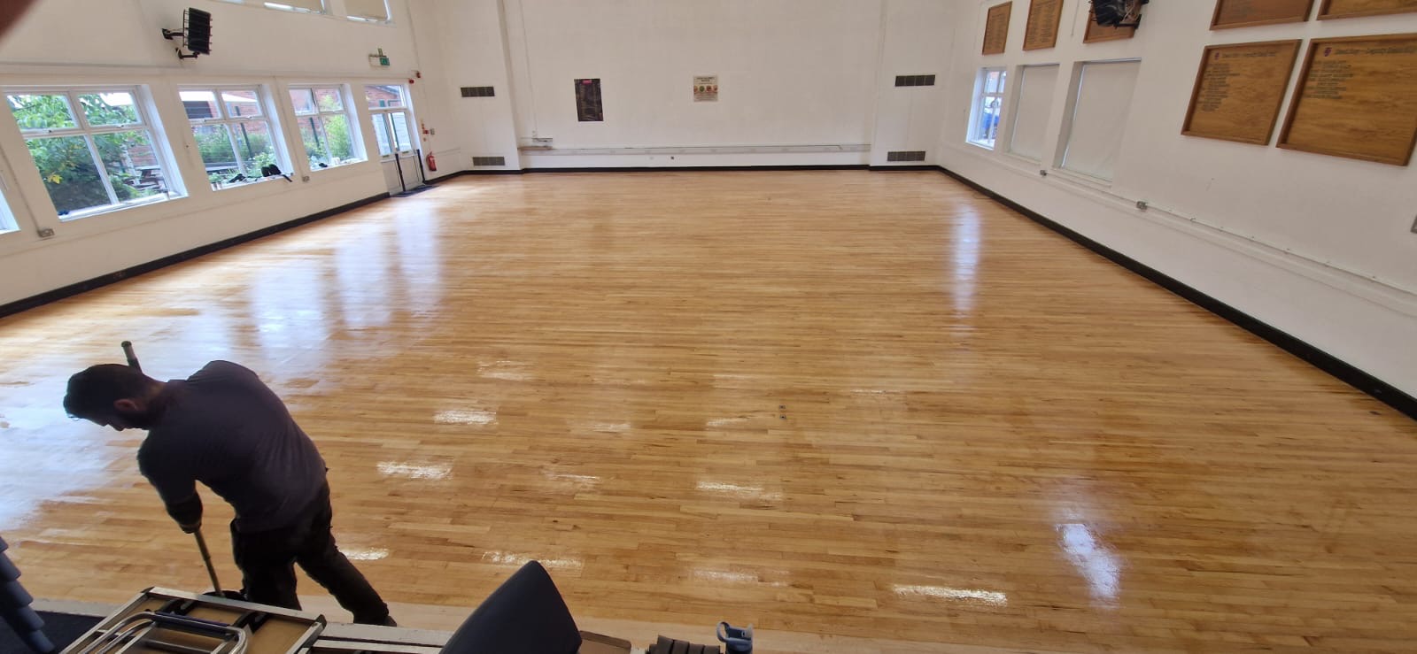 Solid Maple Strip School Floor Sanded & Restored, Trafalgar School, Downton