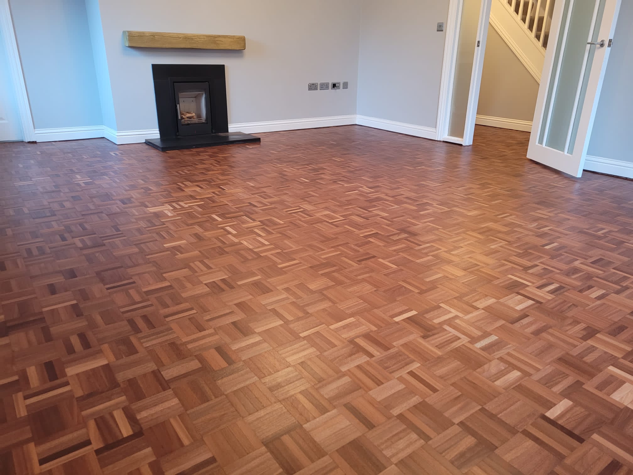 Merbau Mosaic Parquet Floor Restored, Salisbury