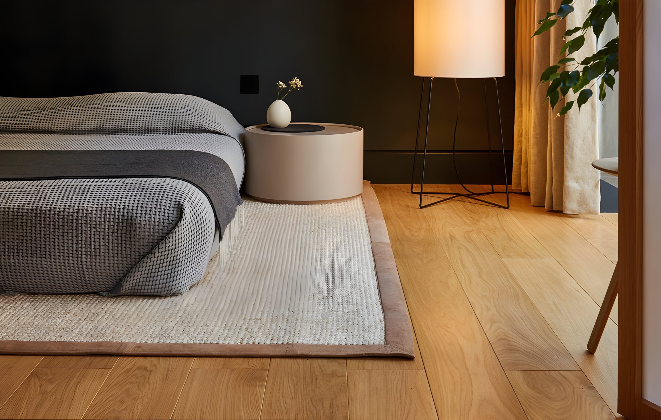 Ashridge plank unfinished oak floor in bedroom setting.