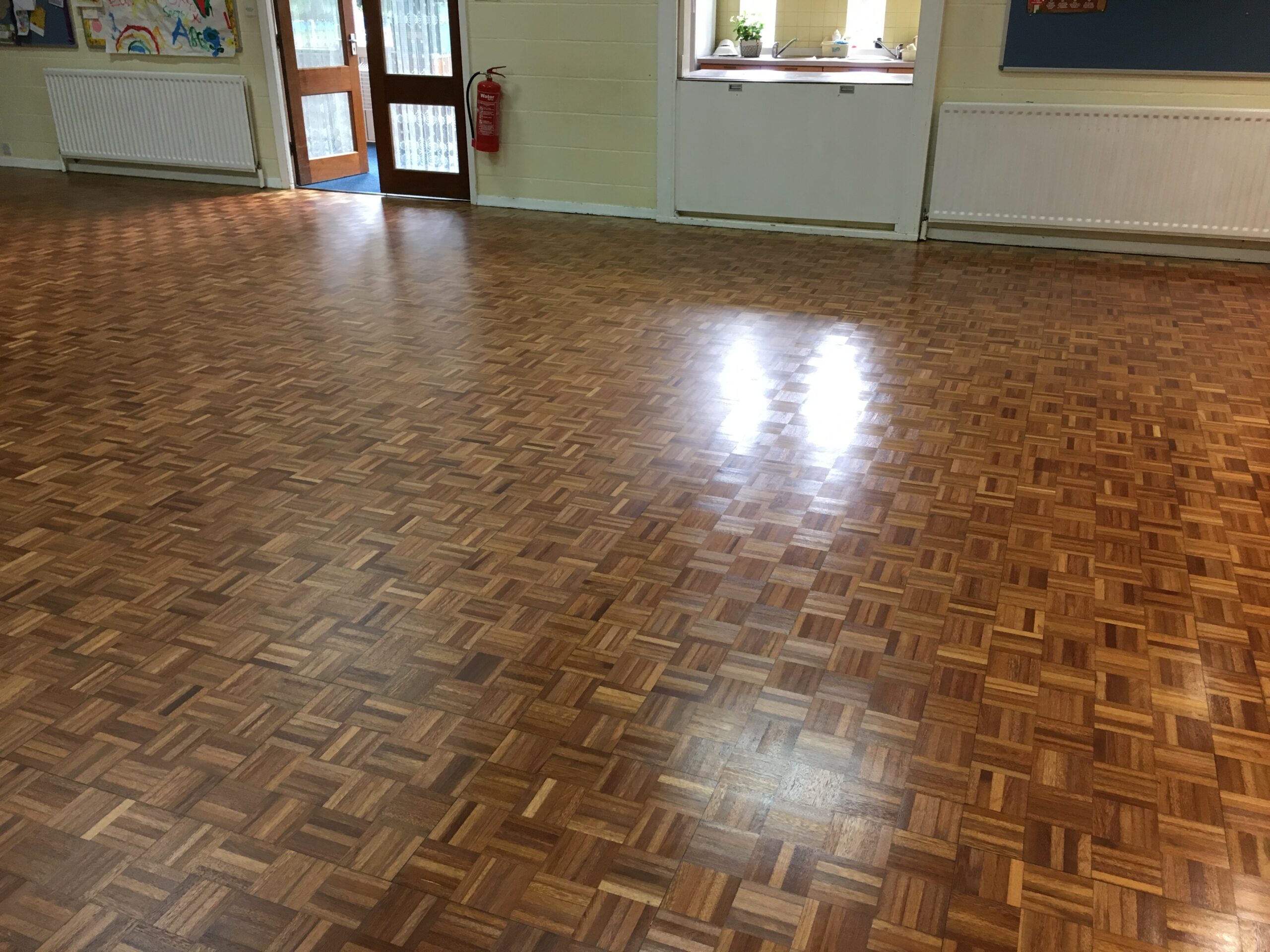 Teak Mosaic Church Floor Sanded & Restored, St Paul’s Church Centre, Andover