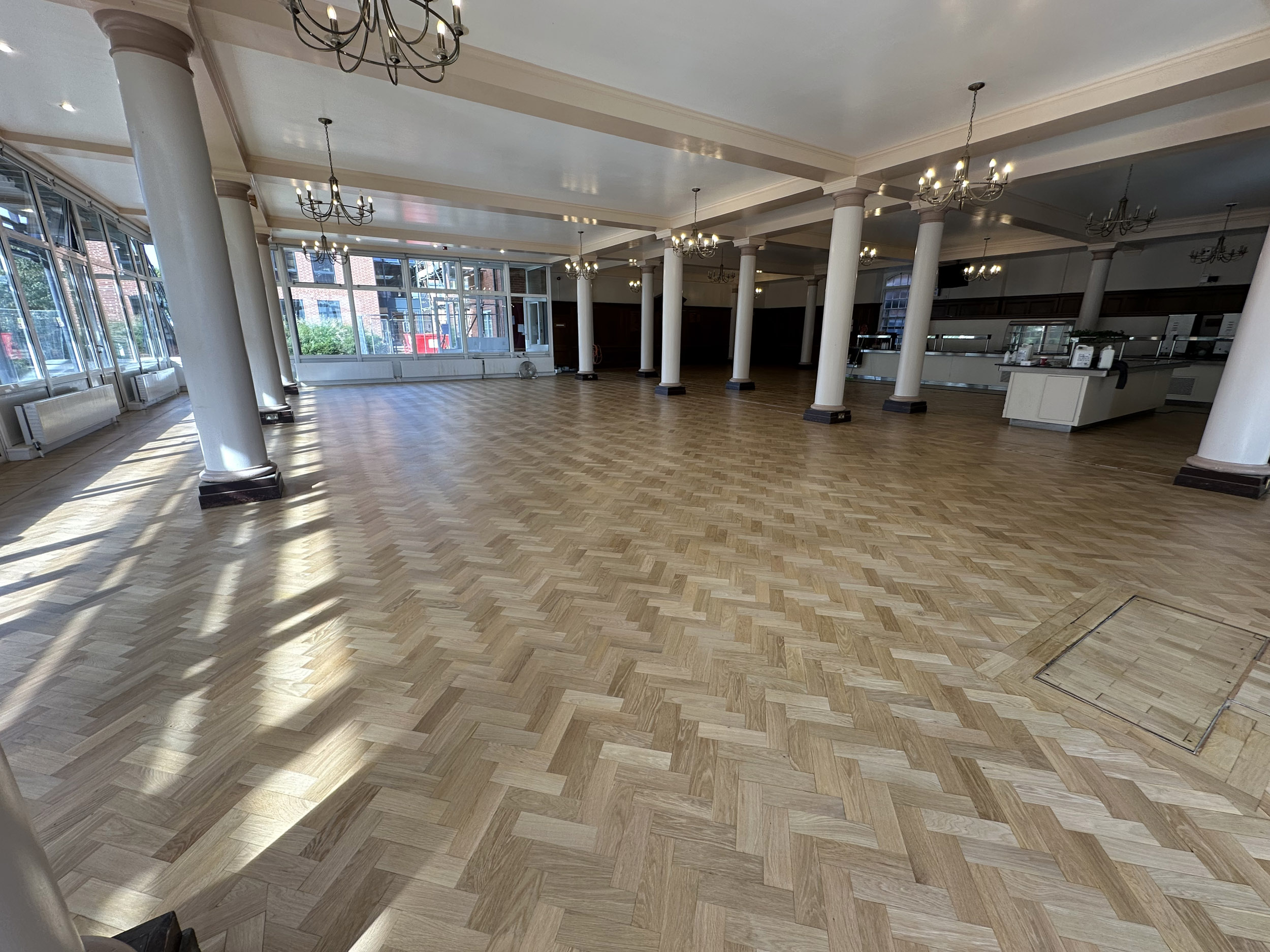 Dining Hall Wood Floor Sanded & Restored, Dauntsey School, West Lavington